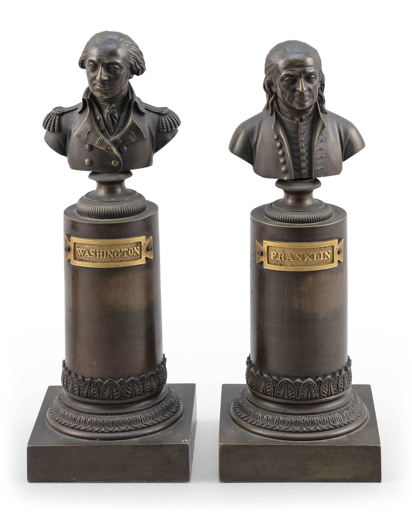 PAIR OF BRONZE BUSTS OF BENJAMIN FRANKLIN AND GEORGE (1 of 2)