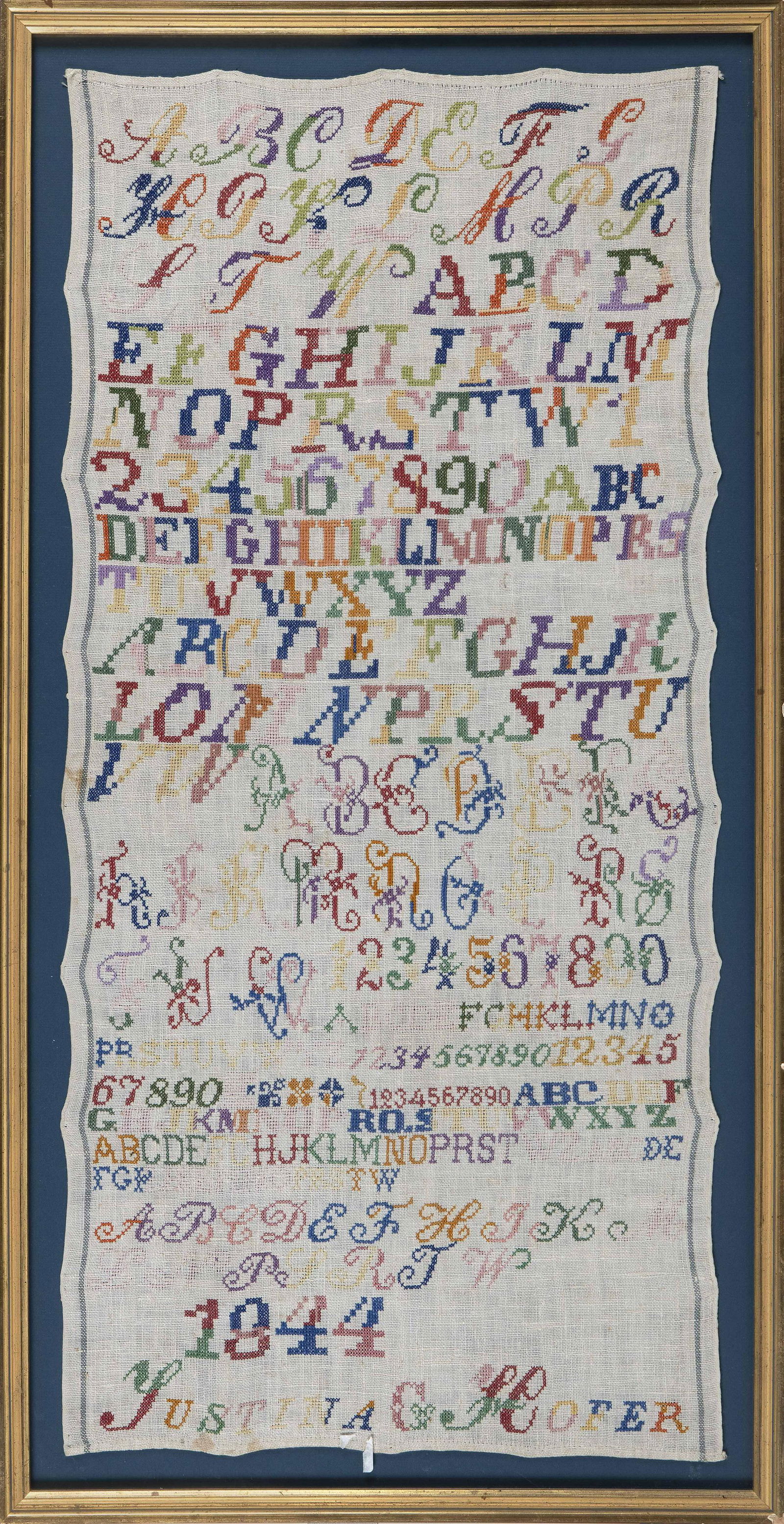 ENGLISH NEEDLEWORK SAMPLER Dated 1844 37” x (1 of 2)