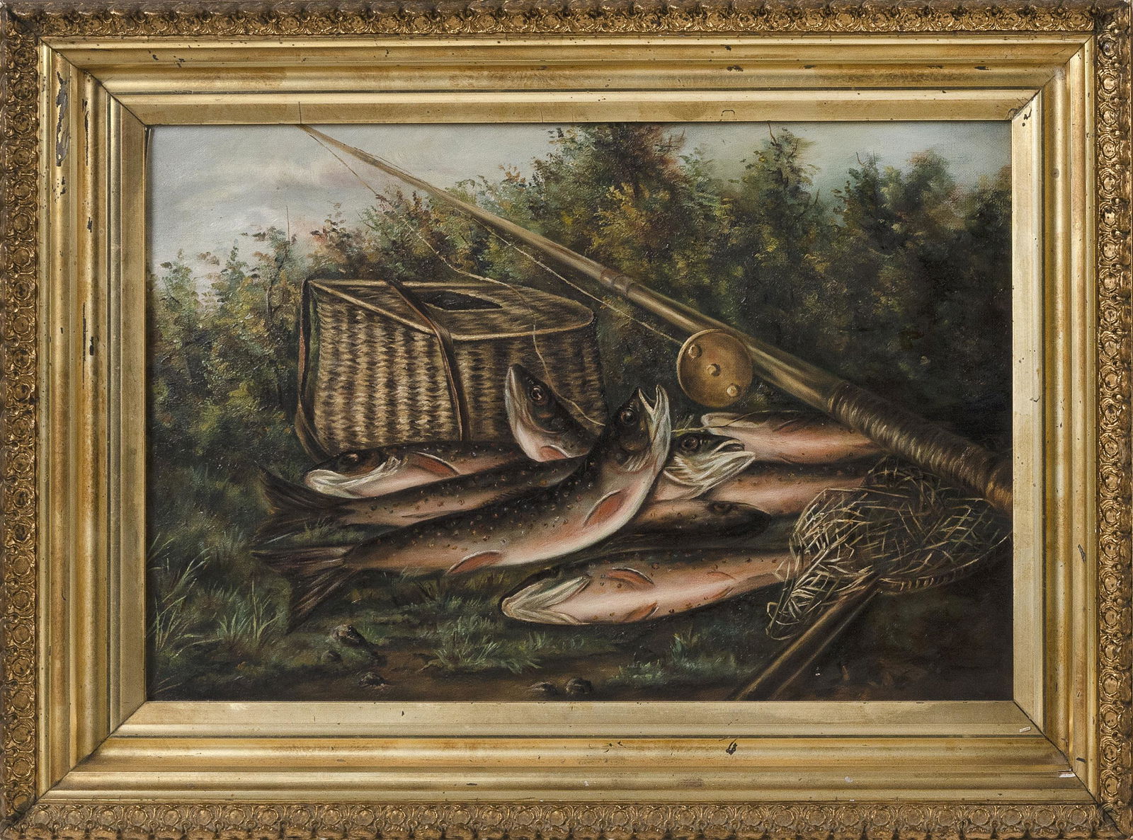 PAINTING OF A BROOK TROUT AND FISHING TACKLE 19th (1 of 2)