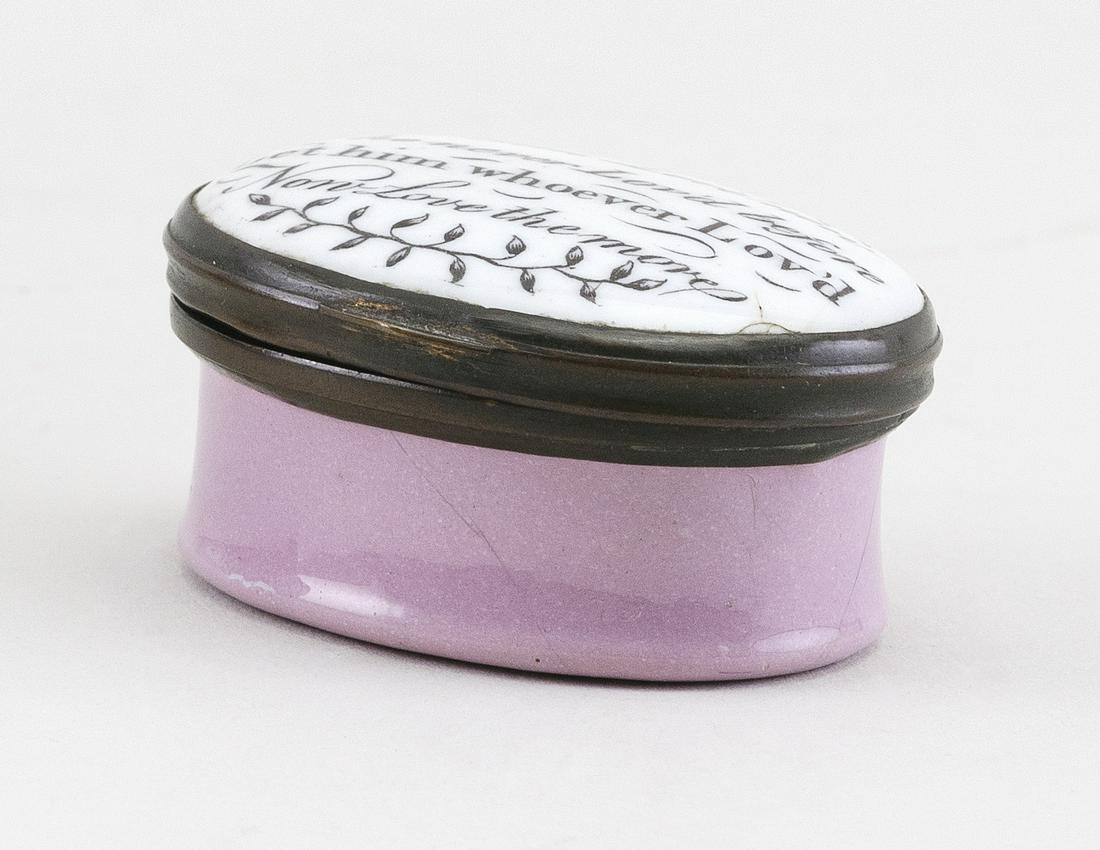 ENGLISH ENAMEL MOTTO PATCH BOX Circa 1800 Length (1 of 3)