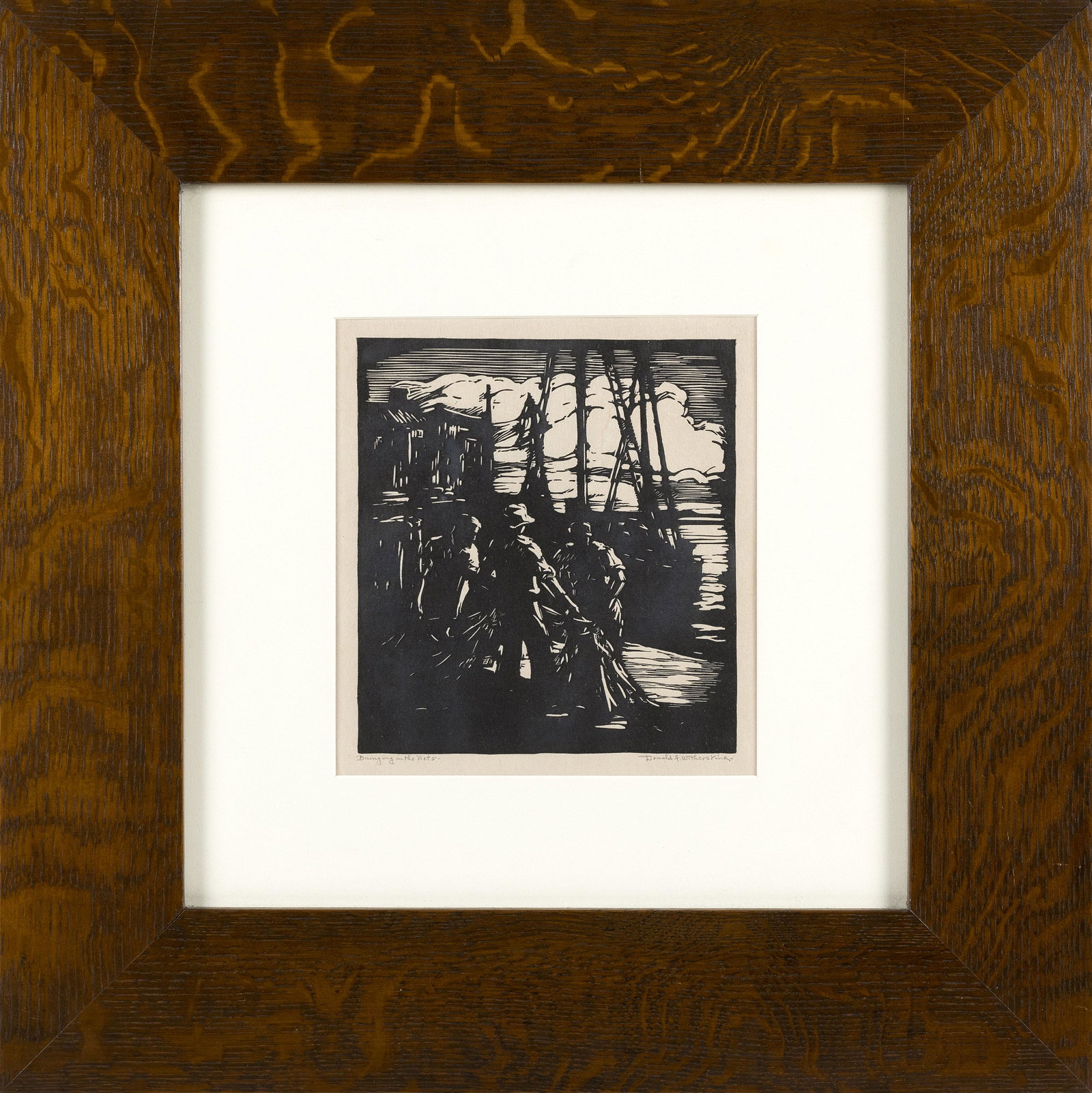 DONALD FREDERICK WITHERSTINE (Massachusetts,: DONALD FREDERICK WITHERSTINE Massachusetts, 1895-1961 "Bringing in the Nets". Signed in pencil lower right "Donald Witherstine". Titled lower left. Woodcut on paper, 10" x 9&q