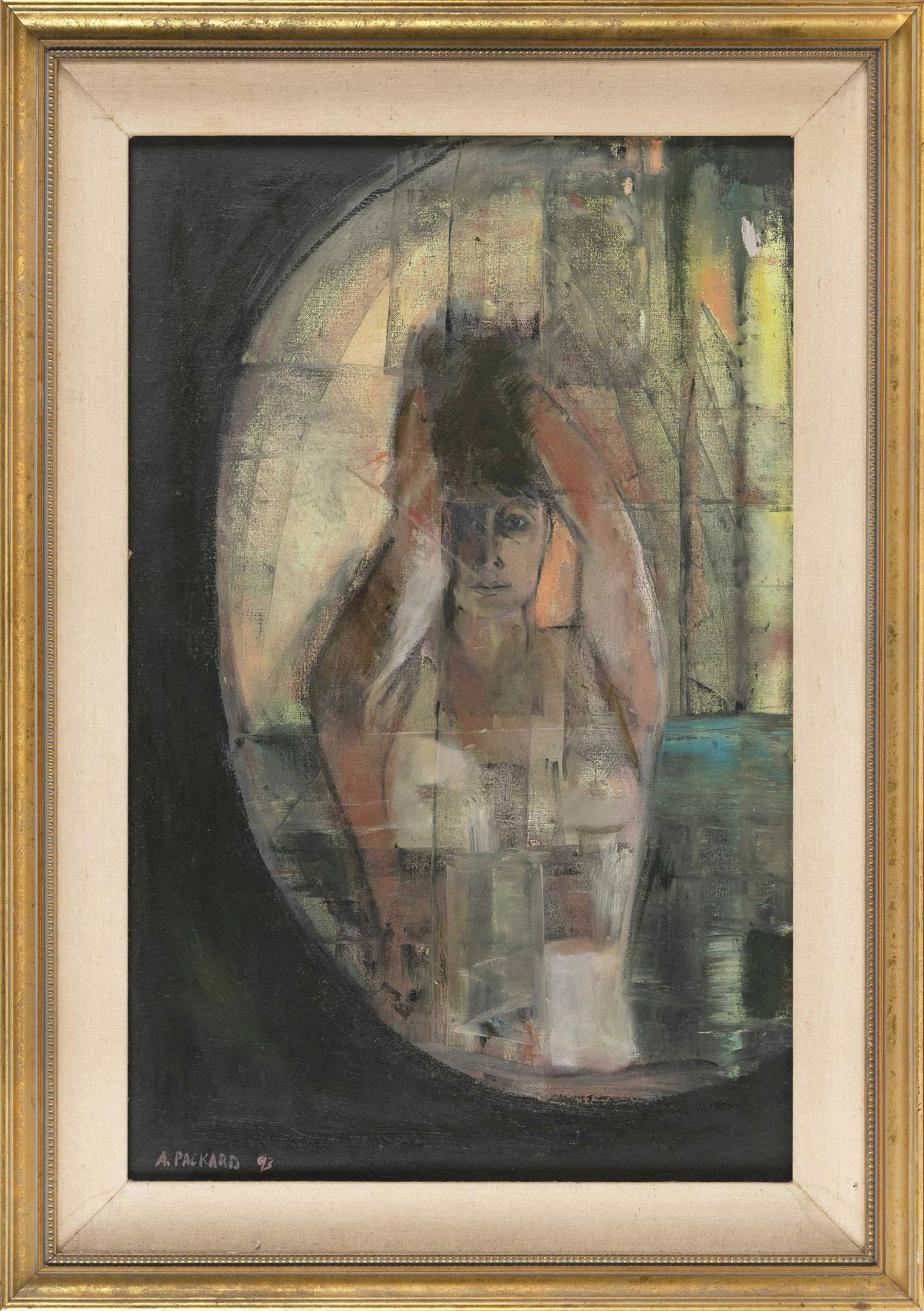 ANNE PACKARD (Massachusetts/New Jersey, b. 1933),: ANNE PACKARDMassachusetts/New Jersey, b. 1933Portrait of a nude. Signed and dated lower left "Anne Packard 93".Oil on canvas, 18" x 28". Framed 34.5" x 24".