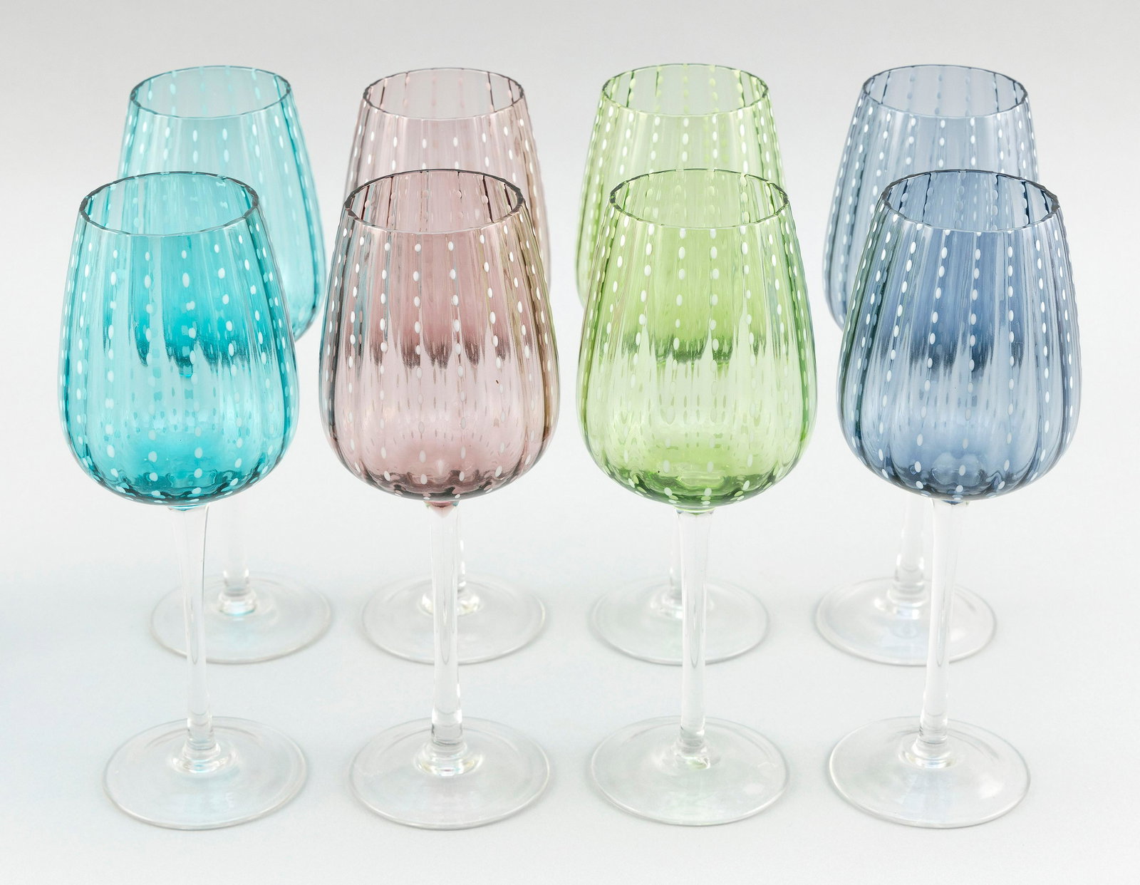 SET OF EIGHT CIRCLEWARE "WHITE RAIN" MULTICOLORED (1 of 2)