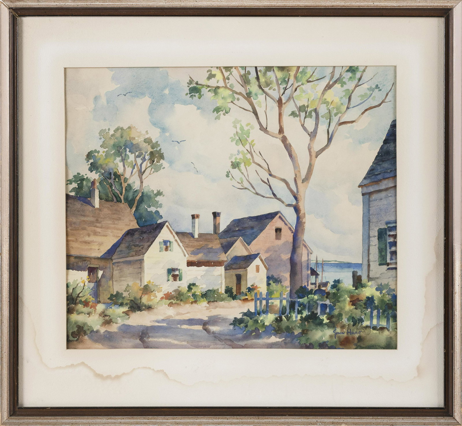 JOHN CUTHBERT HARE (Massachusetts/Florida, 1908-1978): JOHN CUTHBERT HARE Massachusetts/Florida, 1908-1978 Sunlit street, Provincetown, Massachusetts. Signed lower right “John Hare”. Watercolor on paper, 13” x 15.5” sight. Framed 2