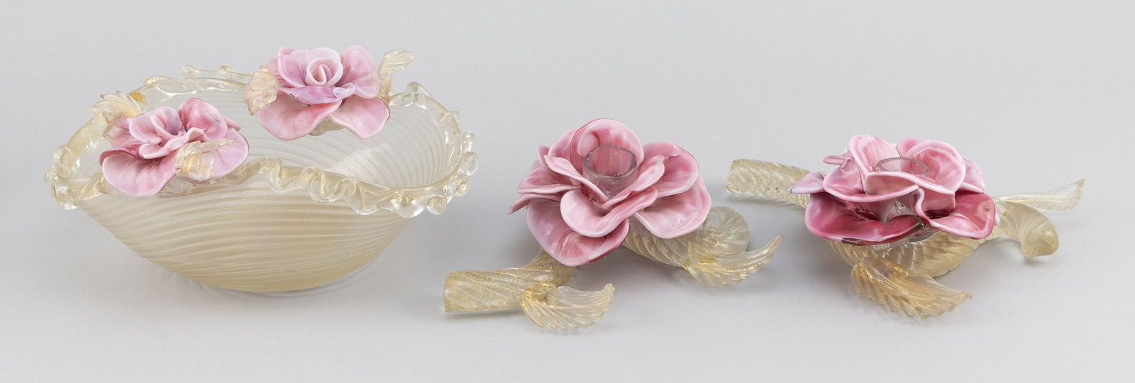 THREE-PIECE MURANO GLASS CONSOLE SET Mid-20th Century (1 of 1)