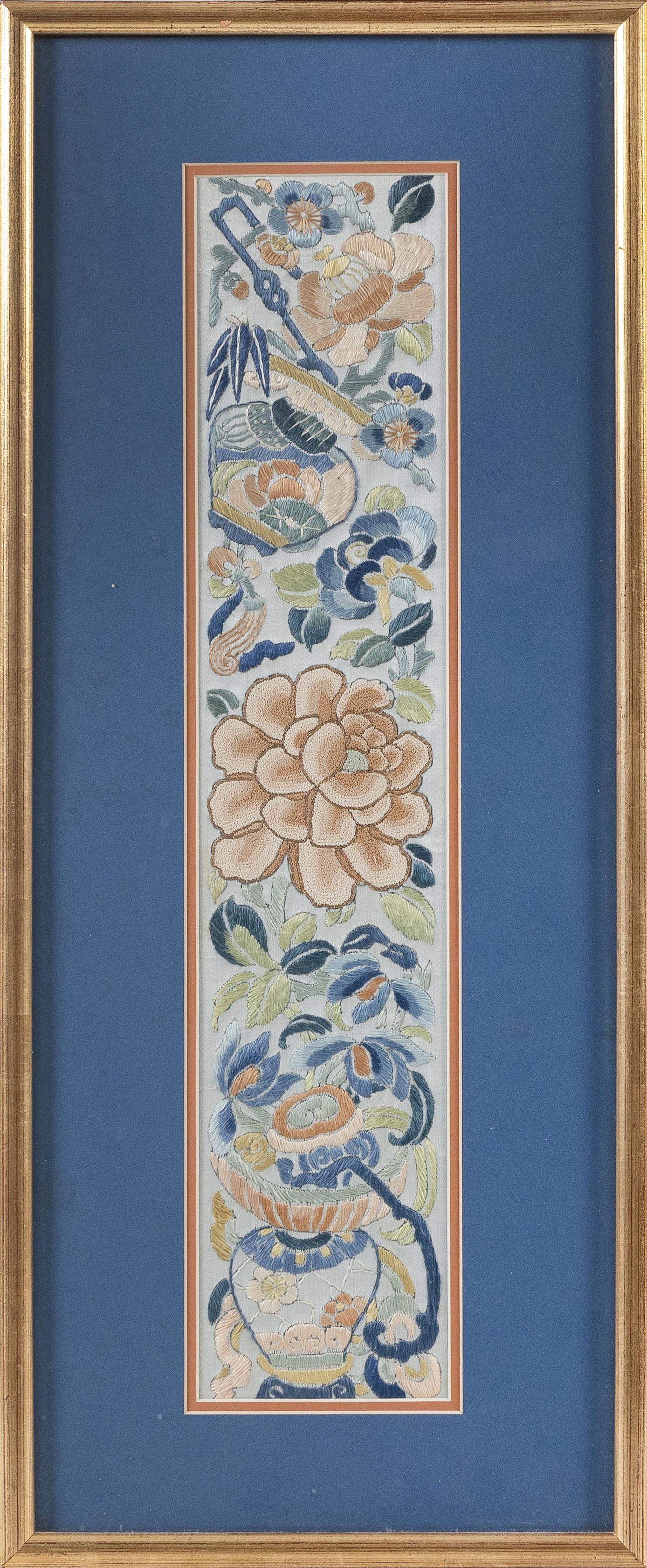 CHINESE SILK NEEDLEWORK PANEL Early 20th Century 18" x (1 of 2)