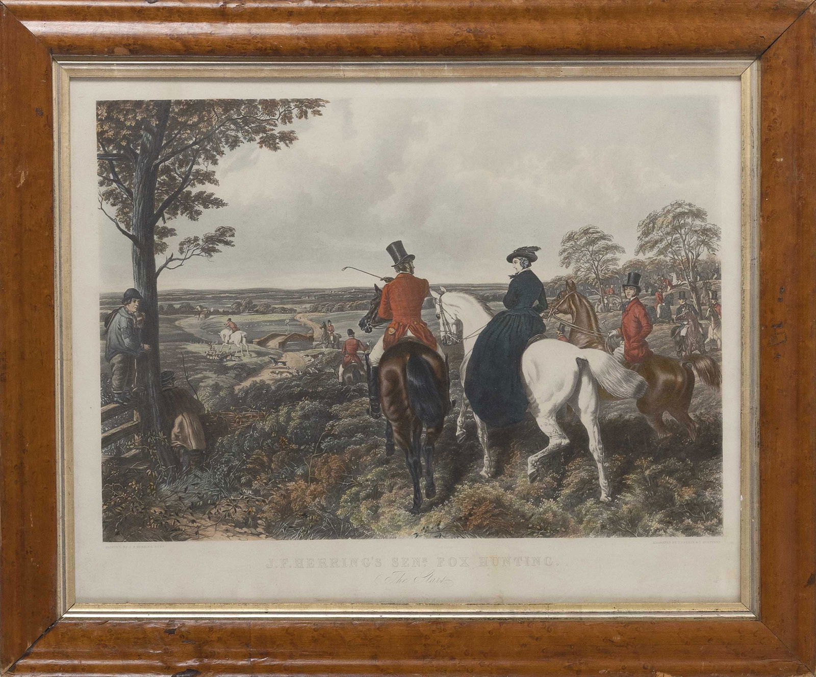 AFTER J.F. HERRING (England, 19th Century), "J.F.: AFTER J.F. HERRINGEngland, 19th Century"J.F. Herring's Sen. Fox Hunting. The Start". Engraved by J. Harris.Hand-colored engraving, 17" x 21.5" sight. Framed 22.5" x 27".