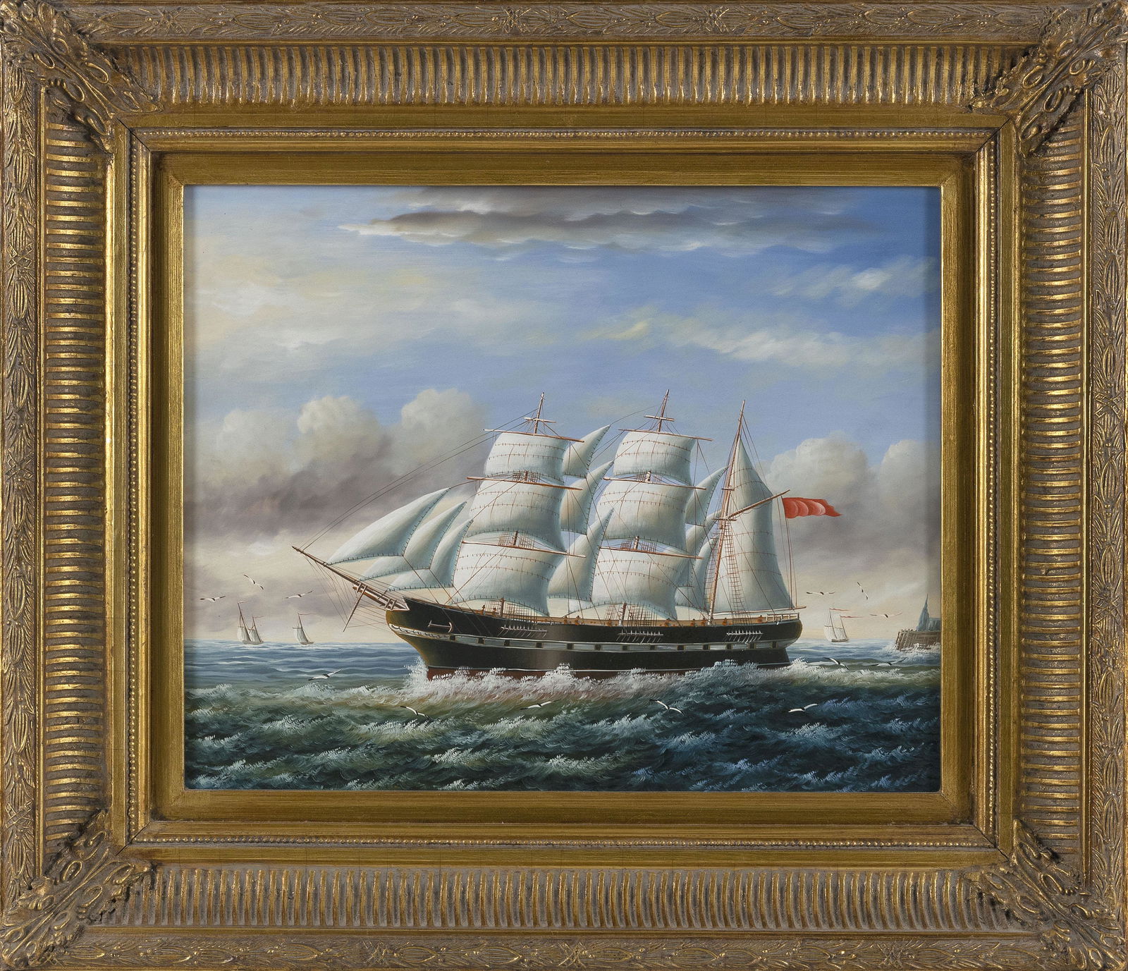 PORTRAIT OF A CLIPPER SHIP 20th Century Oil on panel, (1 of 2)