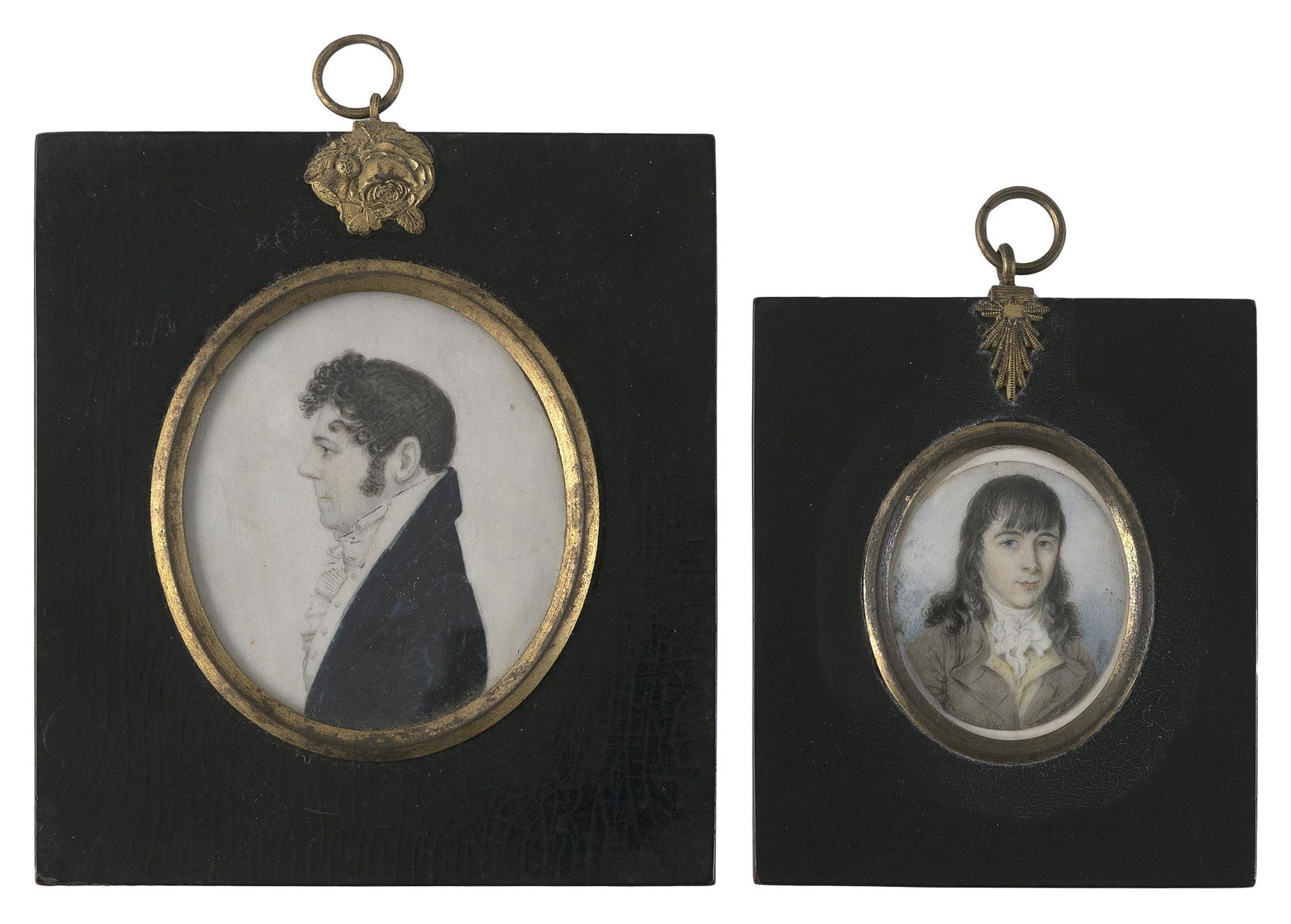 TWO MINIATURE BUST PORTRAITS Early 19th Century Oils on (1 of 2)