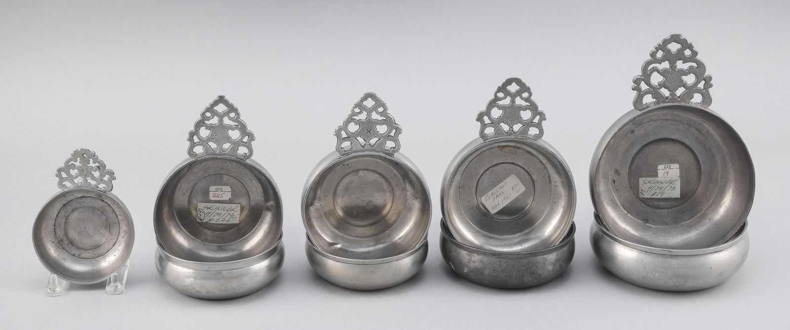 NINE PEWTER PORRINGERS America and England, 19th (1 of 3)