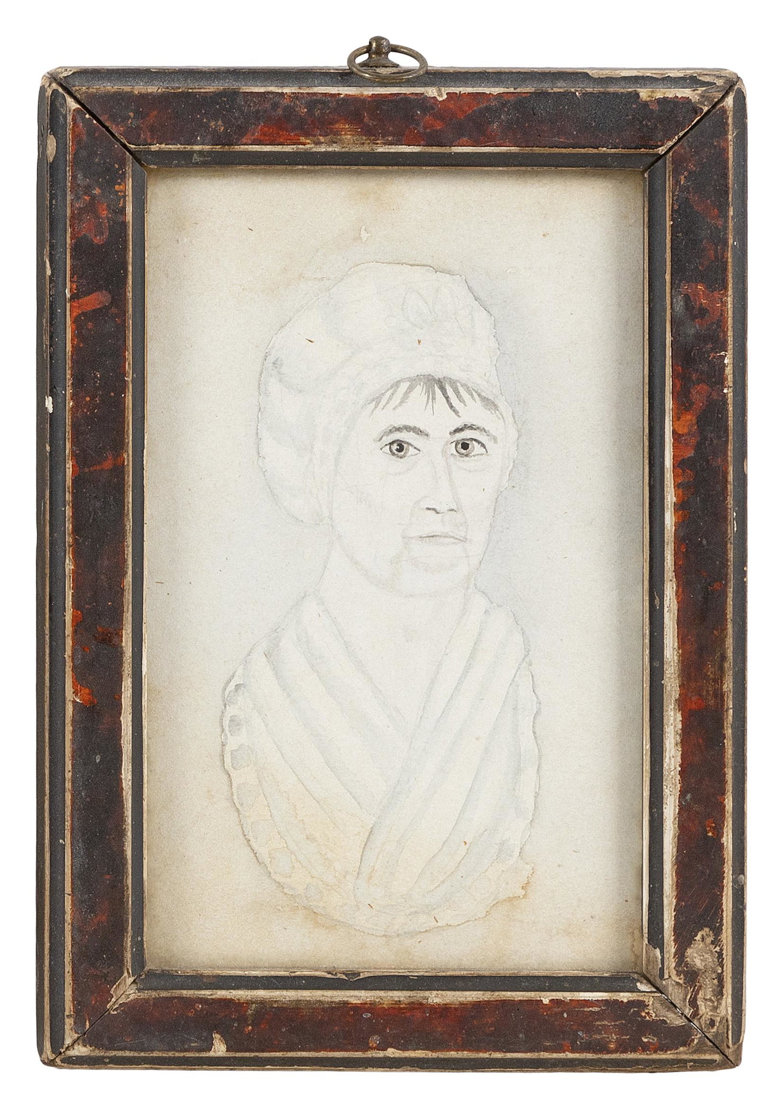 AMERICAN SCHOOL (19th Century,), Portrait of a woman.,: AMERICAN SCHOOL 19th Century Portrait of a woman. Unsigned. Watercolor on paper, 7.5" x 4.5". Framed 9.5" x 6.5".