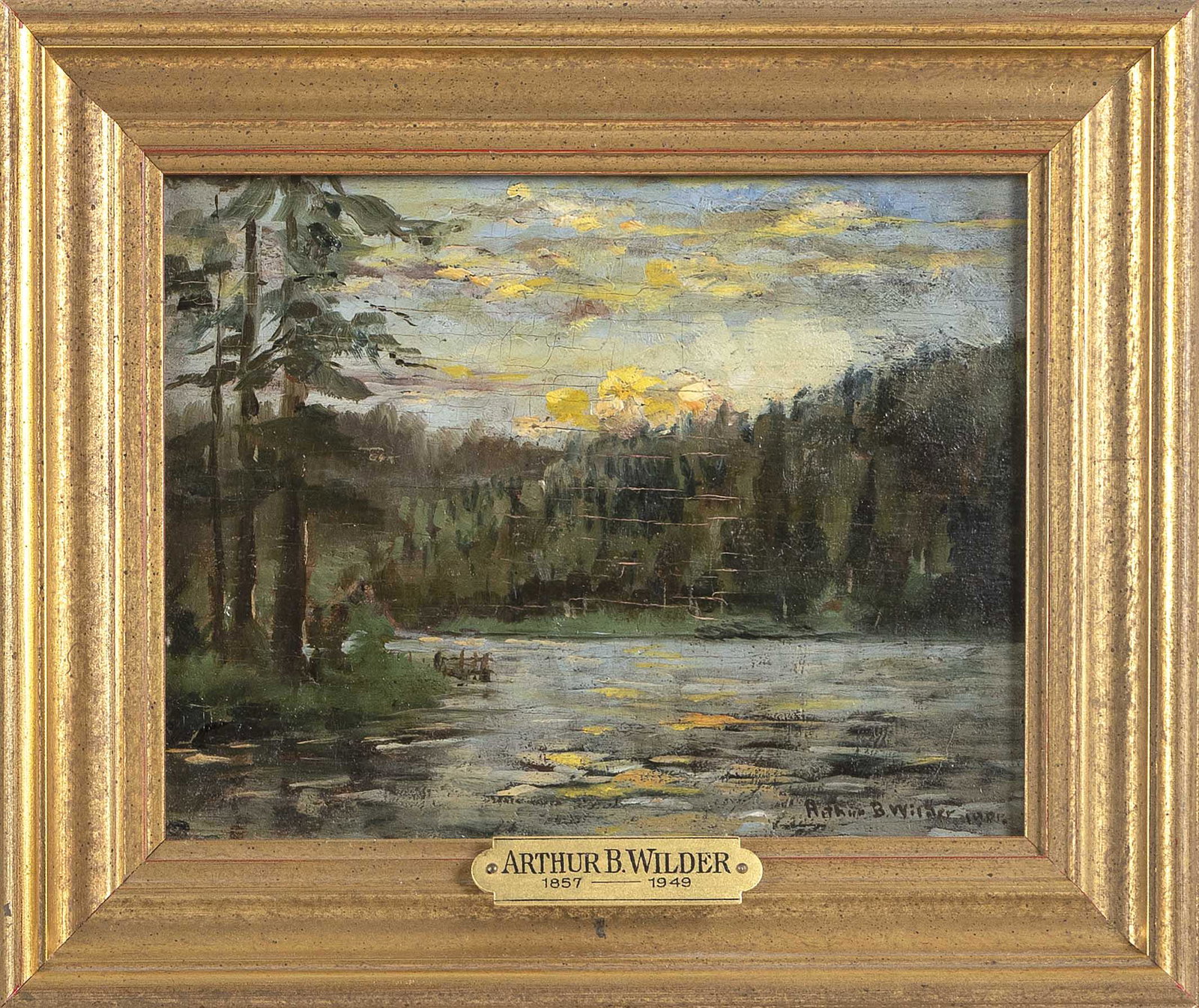 ARTHUR B. WILDER (Vermont, 1857-1945), Riverscape., Oil: ARTHUR B. WILDER Vermont, 1857-1945 Riverscape. Signed and dated lower right â€œArthur B. Wilder 1901”. Oil on wood panel, 6.25” x 8.25”. Framed 9” x 11”.