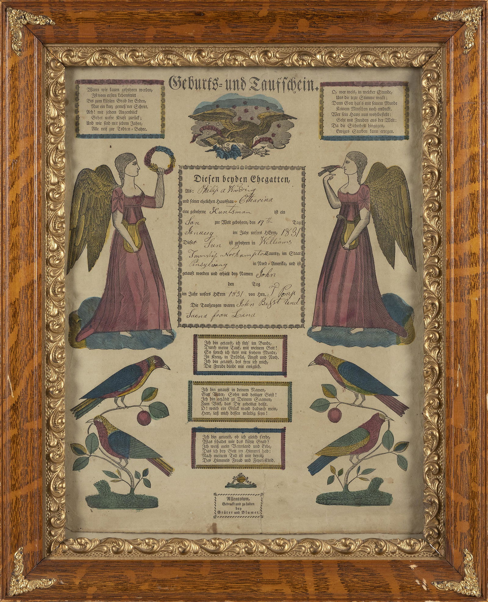 PENNSYLVANIA-DUTCH FRAKTUR Dated 1831 Hand-colored (#0633) on Jan 20