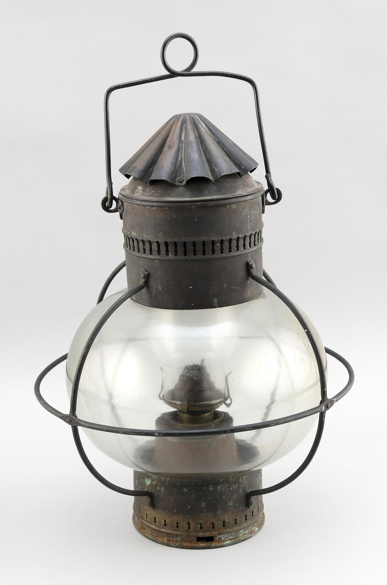 COPPER AND GLASS ONION-FORM OIL LAMP Late 19th Century (1 of 1)