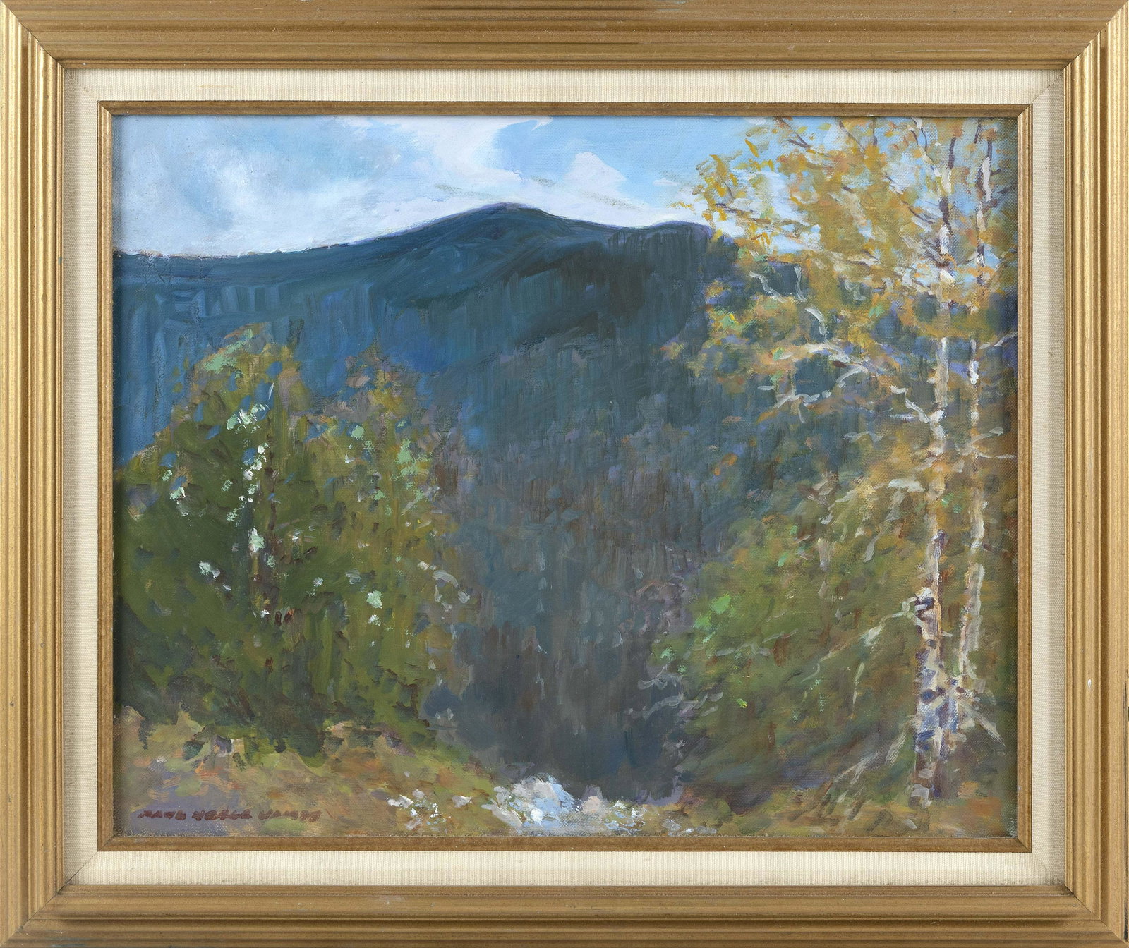 PAUL NOBLE JAMES (New Hampshire/Massachusetts, 20th: PAUL NOBLE JAMES New Hampshire/Massachusetts, 20th Century “Autumn, Pinkham Notch, N.H.”. Signed lower left and on back of canvas. Titled and dated 2007 on stretcher. Oil on canvas, 16.25&