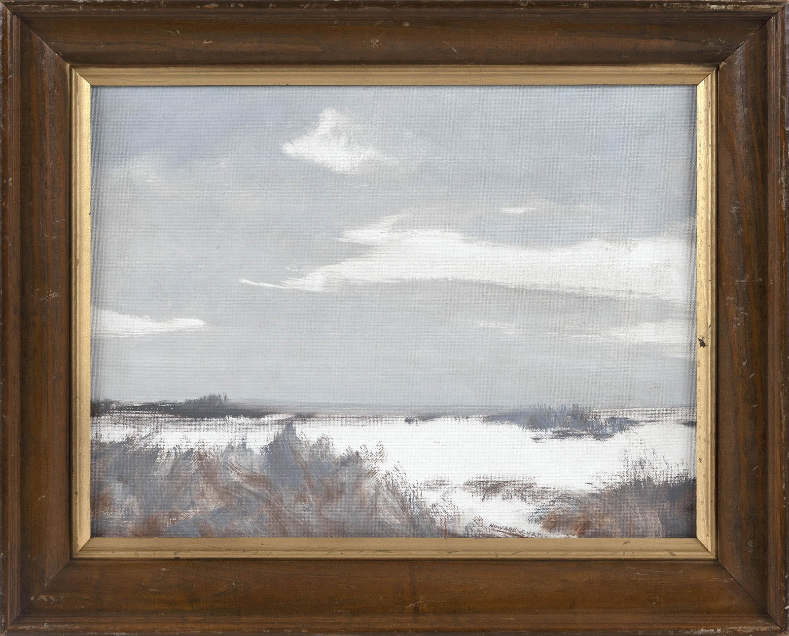 HOWARD CURTIS (Massachusetts, 1906-1989), Coastal: HOWARD CURTIS Massachusetts, 1906-1989 Coastal landscape. Signed lower right "Howard Curtis". Presentation inscription and "March 28, 1876 Sketch from memory" verso. Oil on canvas 