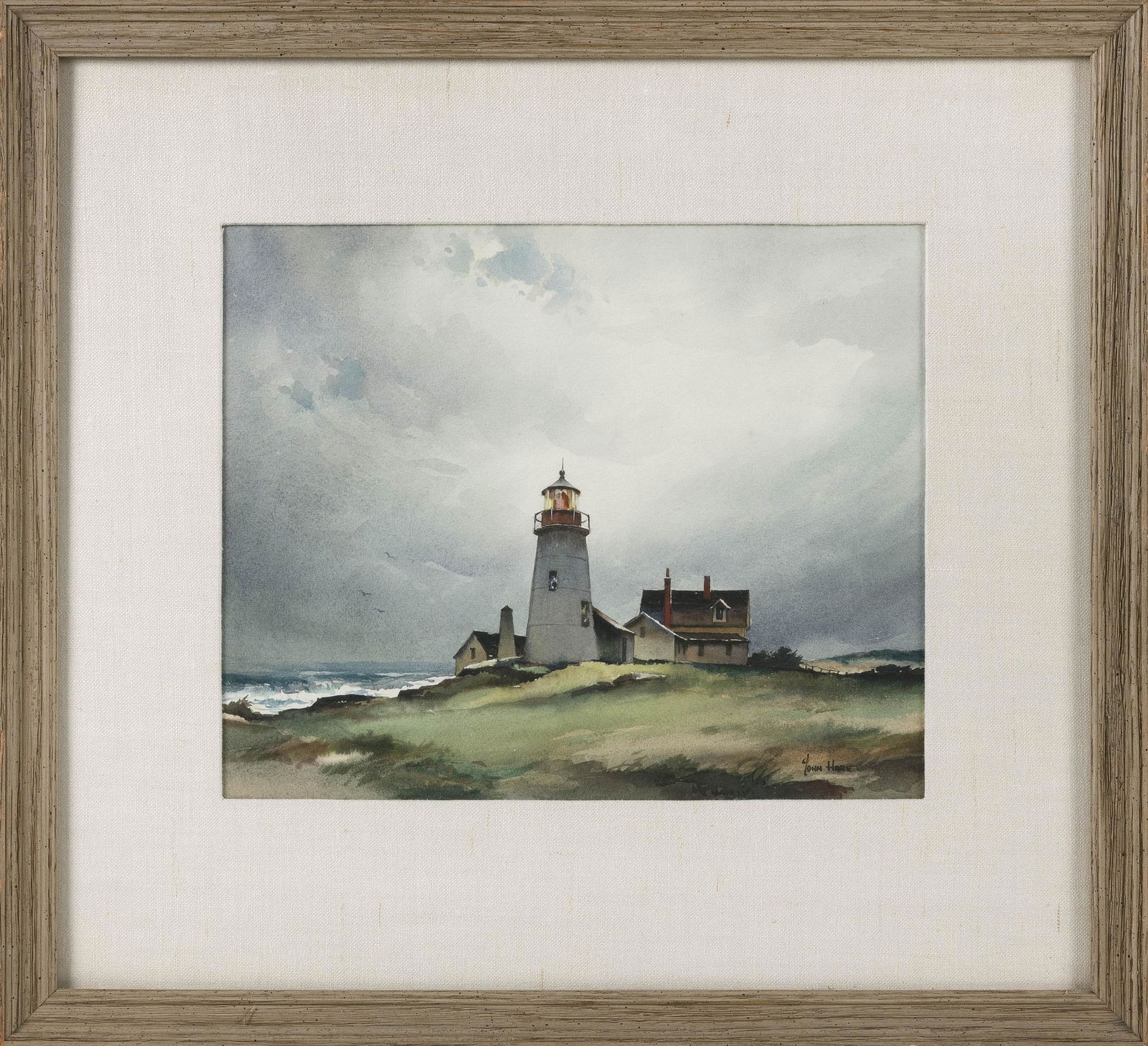 JOHN CUTHBERT HARE (Massacbusetts/Florida, 1908-1978),: JOHN CUTHBERT HAREMassacbusetts/Florida, 1908-1978Lighthouse. Signed lower right "John Hare".Watercolor on paper, 10" x 12". Framed 18" x 20".