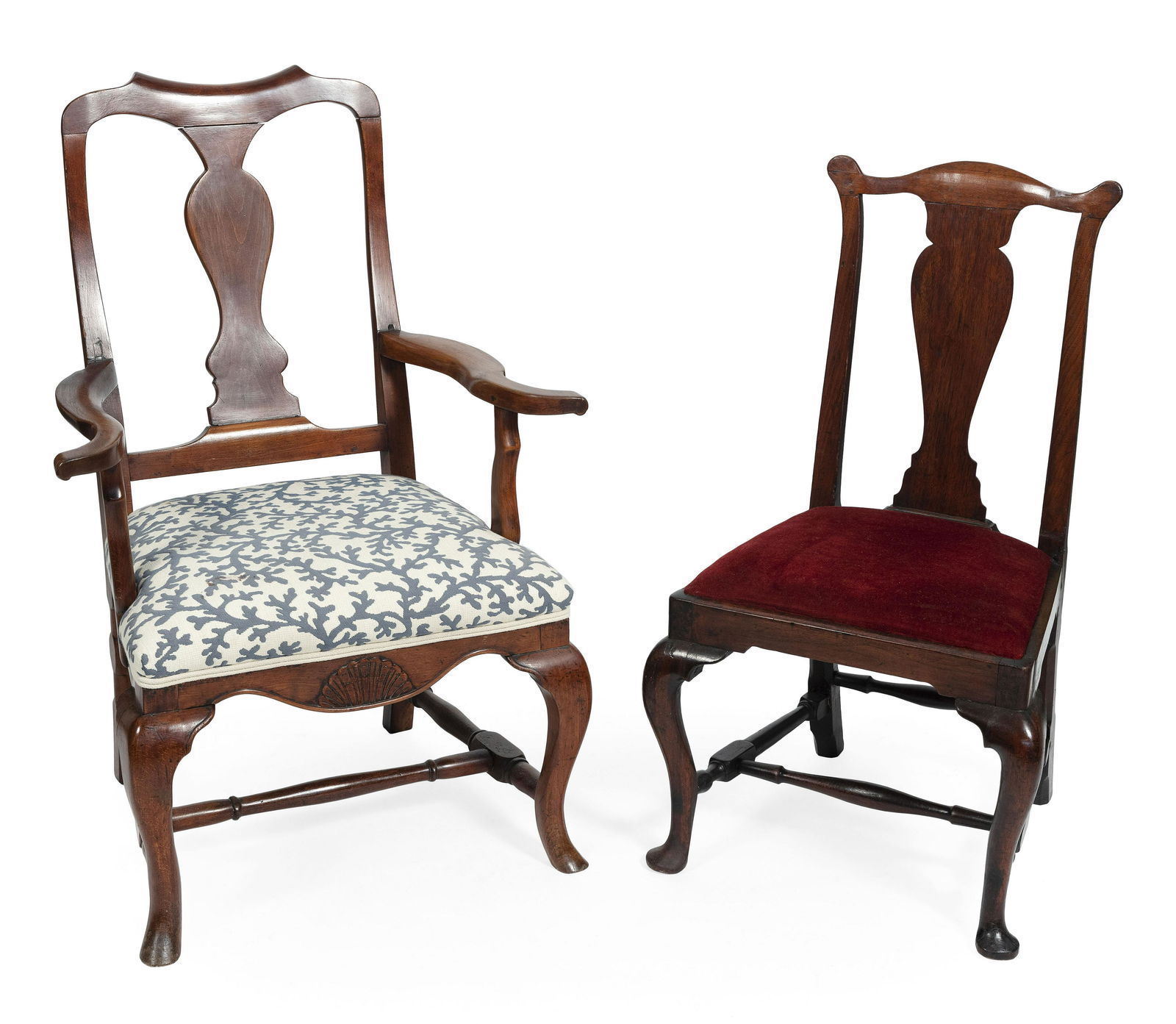 TWO QUEEN ANNE CHAIRS Late 18th Century Back heights (1 of 1)