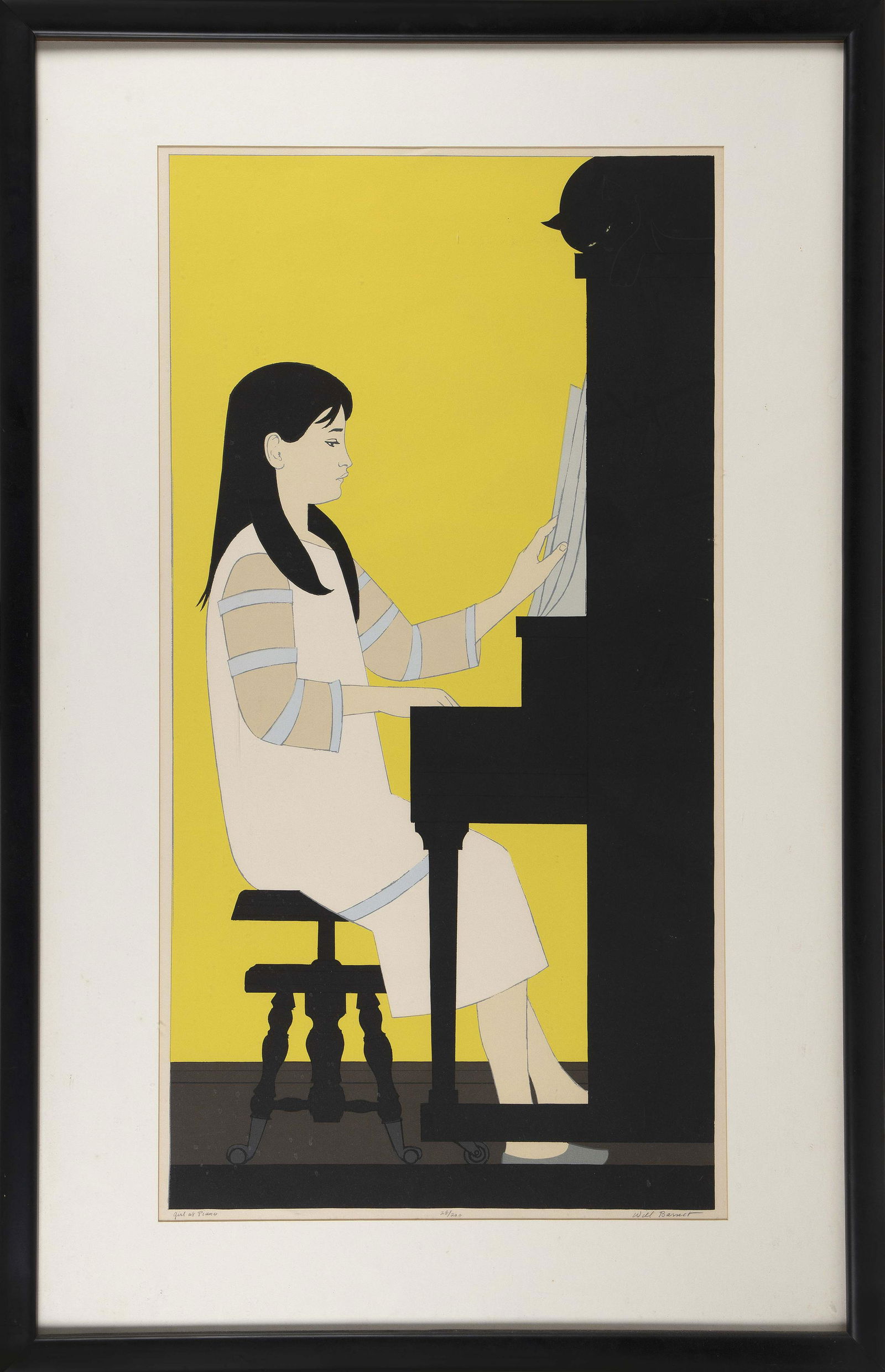 WILL BARNET (New York/Massachusetts, 1911-2012), "Girl: WILL BARNETNew York/Massachusetts, 1911-2012"Girl at Piano". Numbered 28/200, titled and signed â€œWill Barnet” in pencil in the lower margin. Szoke 151.Color screenprint, 39.25” x 20&