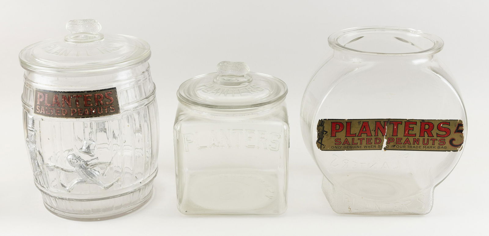 THREE VINTAGE PLANTER’S PEANUT JARS 20th Century (1 of 1)