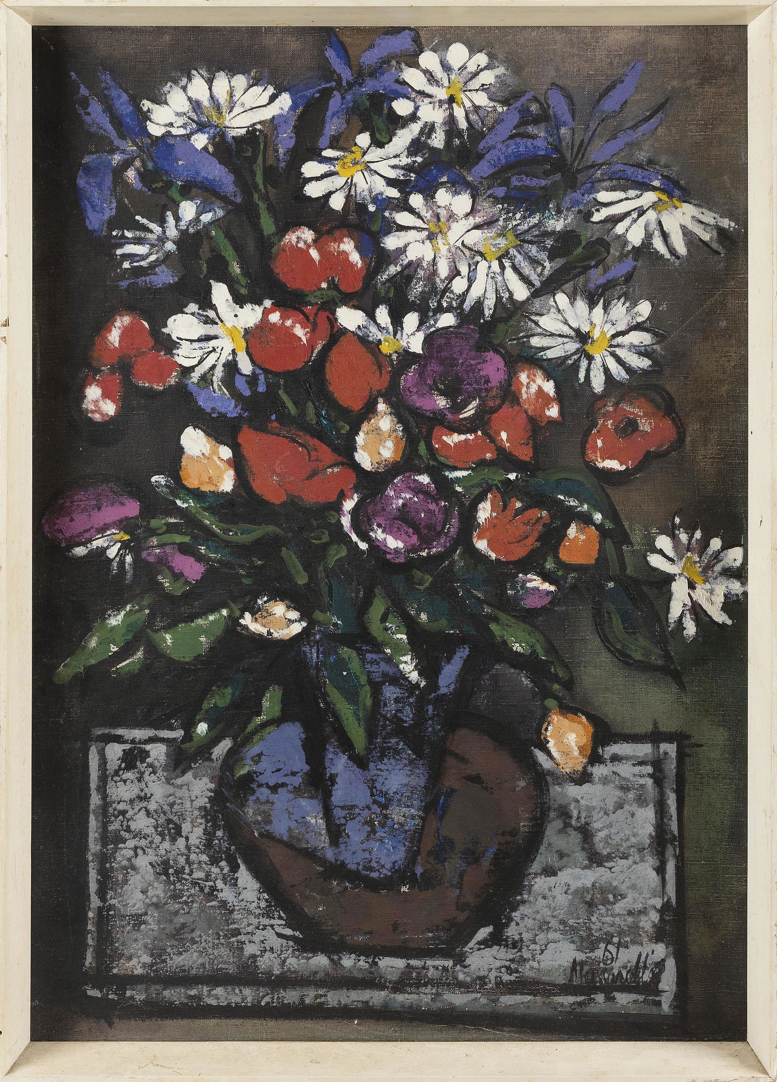 INDIAN SCHOOL (20th Century,), Floral still life., Oil (1 of 3)