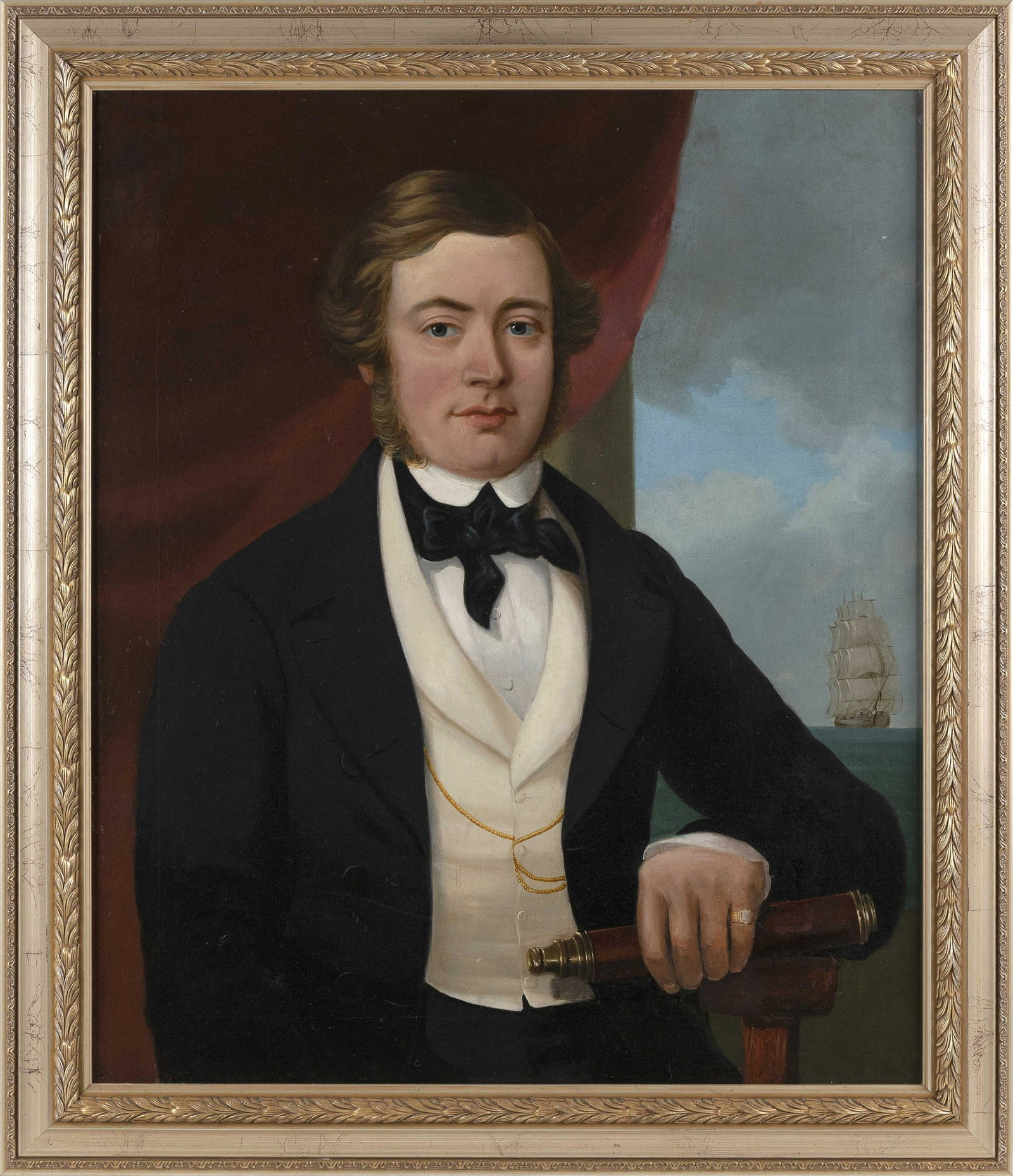 AMERICAN SCHOOL (19th Century,), Portrait of a sea: AMERICAN SCHOOL 19th Century Portrait of a sea captain. Unsigned. Oil on canvas, 29" x 24". Framed 34" x 29".