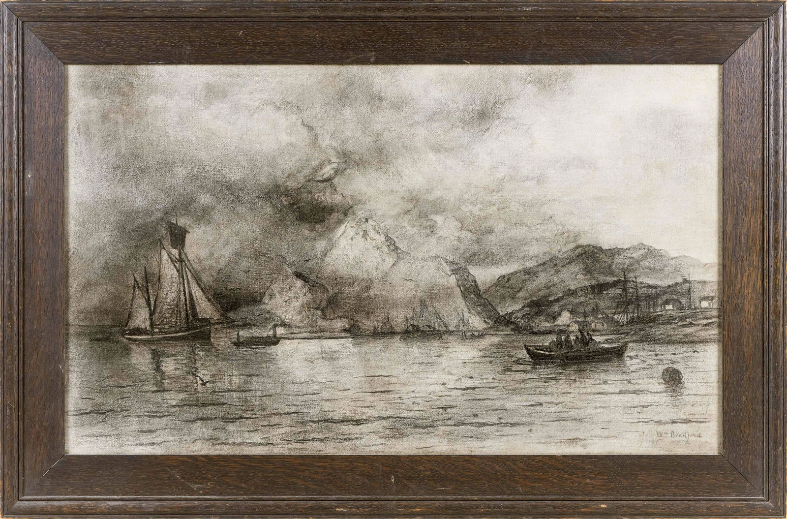 WILLIAM BRADFORD (Massachusetts/California, 1823-1892),: WILLIAM BRADFORDMassachusetts/California, 1823-1892The coast of Labrador. Signed lower right "W. Bradford".En grisaille oil on canvas, 18" x 30". Framed 23" x 35".