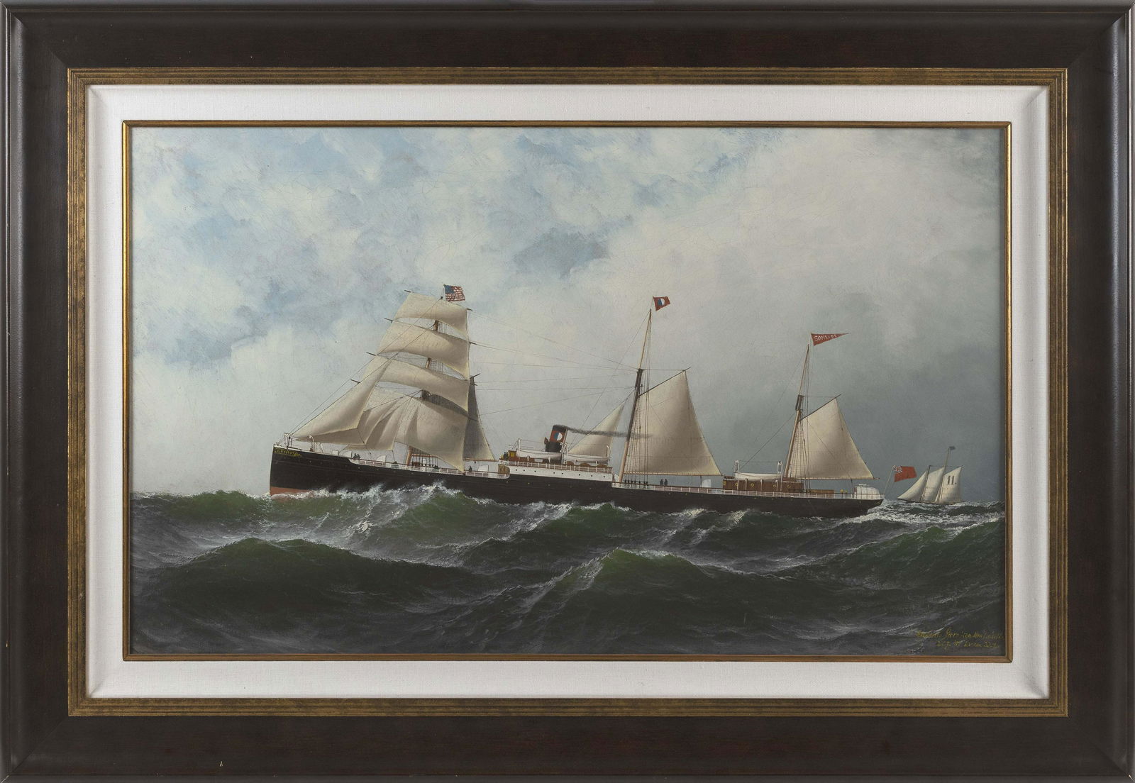 ANTONIO NICOLO GASPARO JACOBSEN (New York/New: ANTONIO NICOLO GASPARO JACOBSENNew York/New Jersey/Denmark, 1850-1921The auxiliary steamship Somerset. Signed and dated lower right "Antonio Jacobsen New York 1877". Labels verso for Frost a