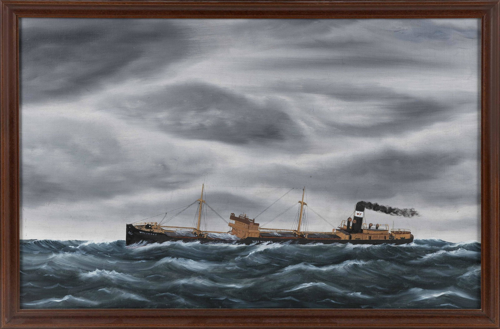 CONTINENTAL SCHOOL (Early 20th Century,), The steam: CONTINENTAL SCHOOL Early 20th Century The steam freighter Wychwood. Unsigned. Oil on board, 16.5" x 17.5". Framed 19" x 29".