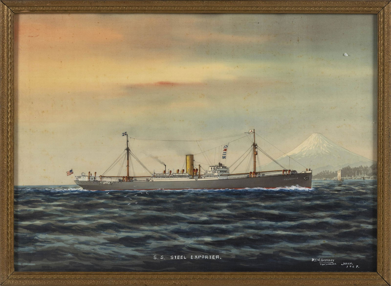 TWO JAPANESE GOUACHES OF STEAMERS Early 20th Century (1 of 2)