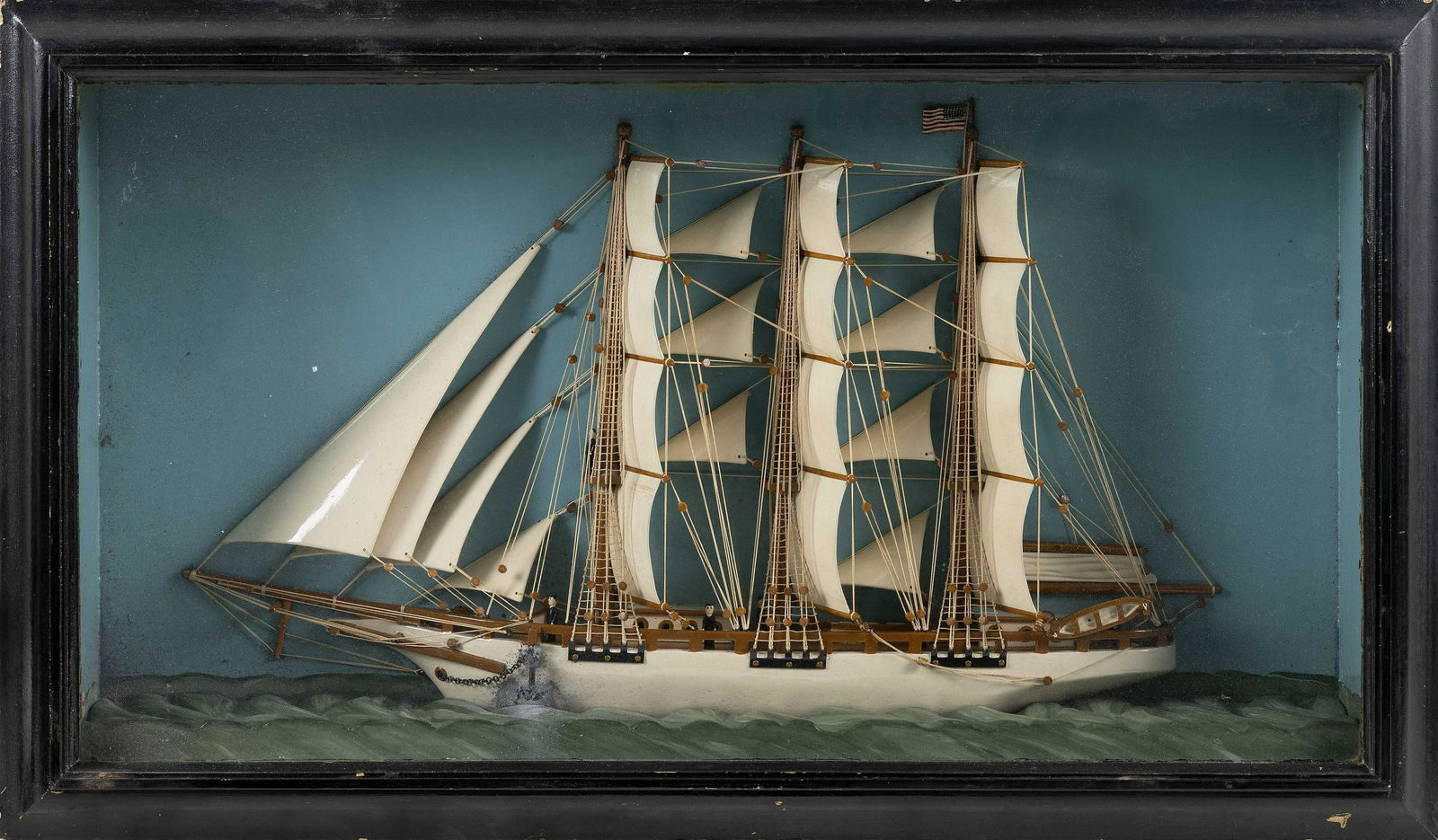 SHADOW BOX MODEL OF A THREE-MASTED SHIP UNDER FULL SAIL (1 of 2)