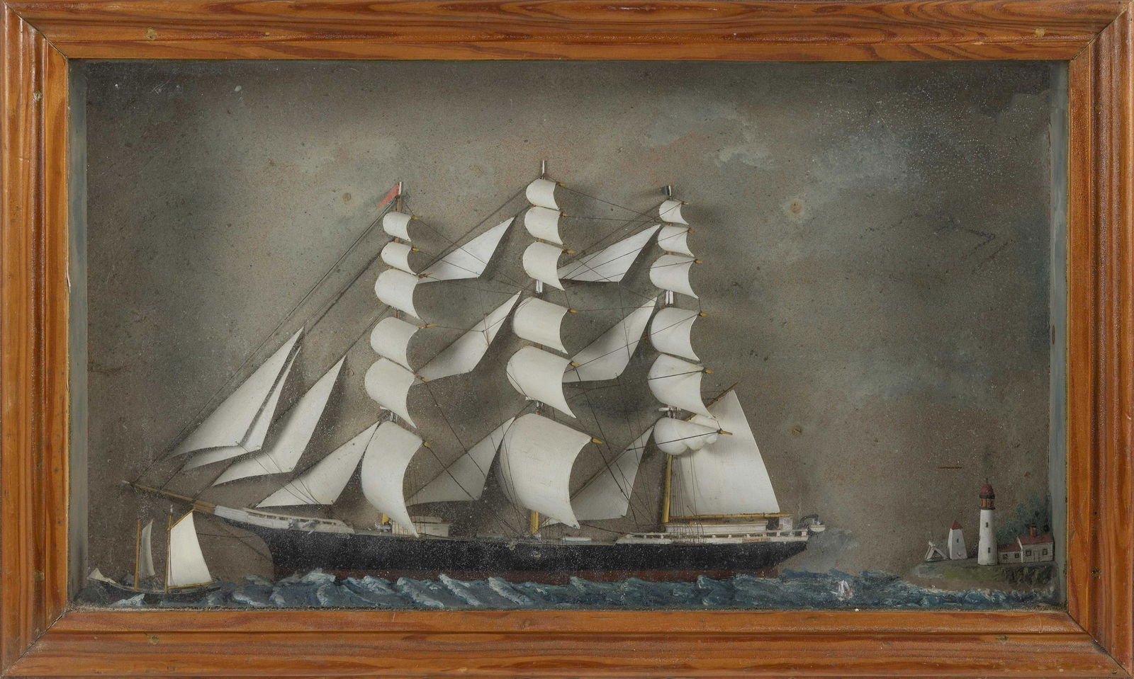 SHADOW BOX DIORAMA OF A THREE-MASTED SHIP UNDER SAIL (1 of 1)