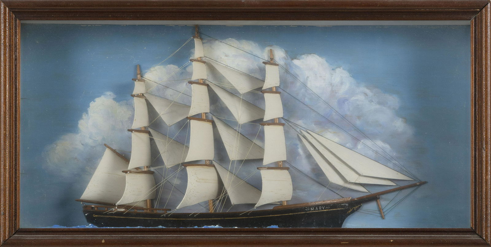 SHADOW BOX MODEL OF THE THREE-MASTED SAILING SHIP (1 of 2)