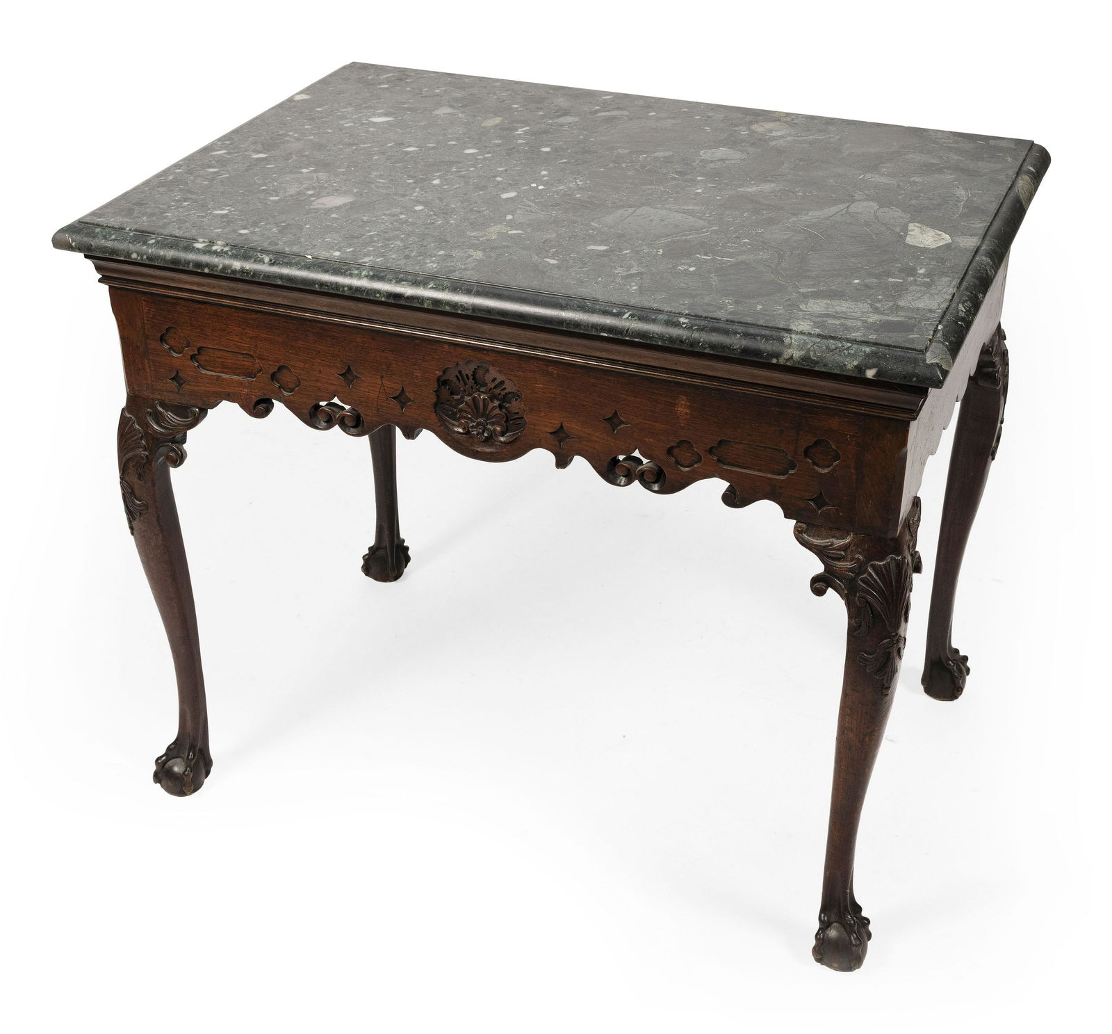 IRISH MARBLE-TOP CONSOLE TABLE Last Half of the 18th Century Height 30”. Width 37.75”. (1 of 3)