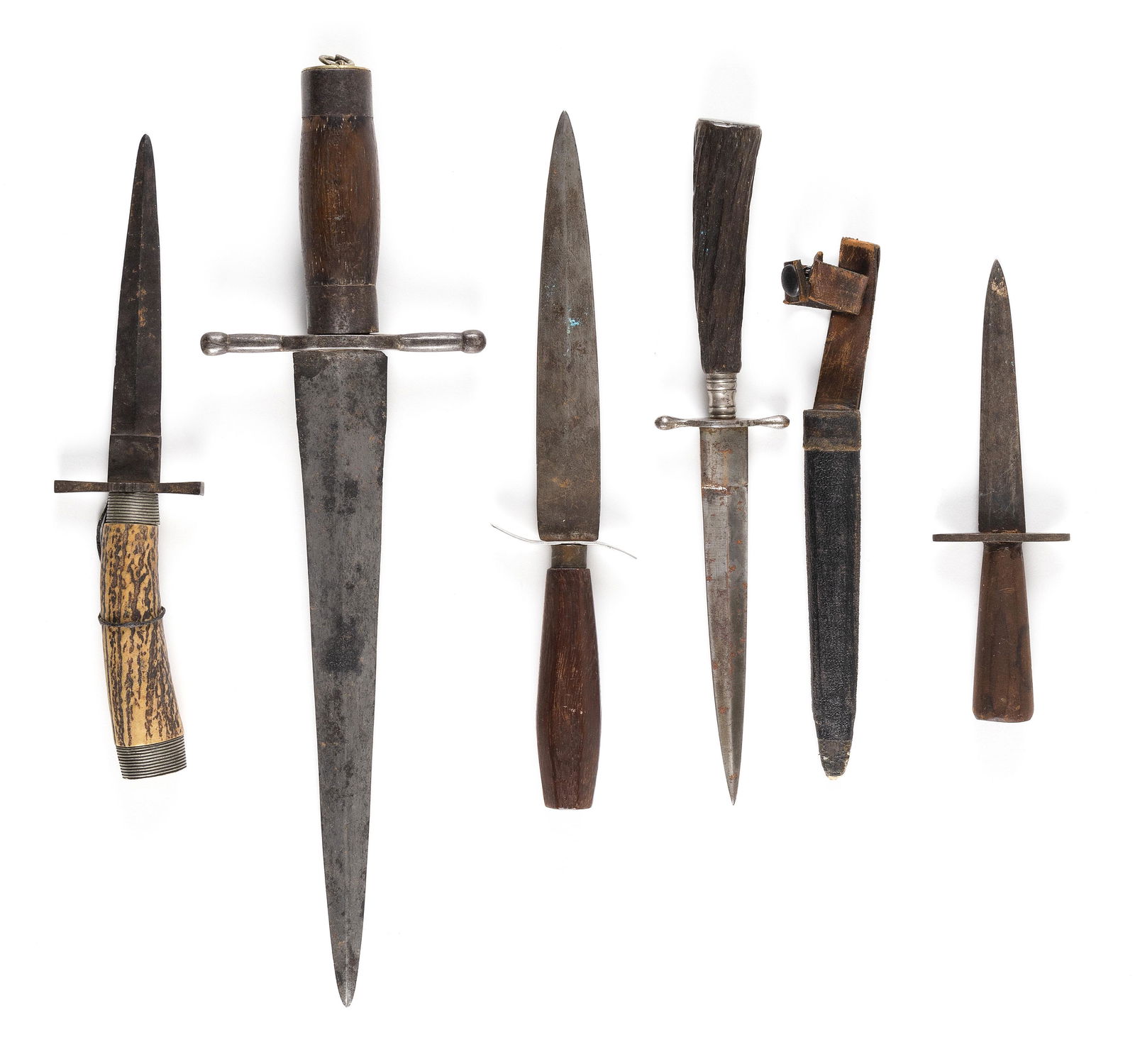 FIVE FIXED BLADE DIRKS 19th Century Lengths from 7” to 14”. (1 of 1)