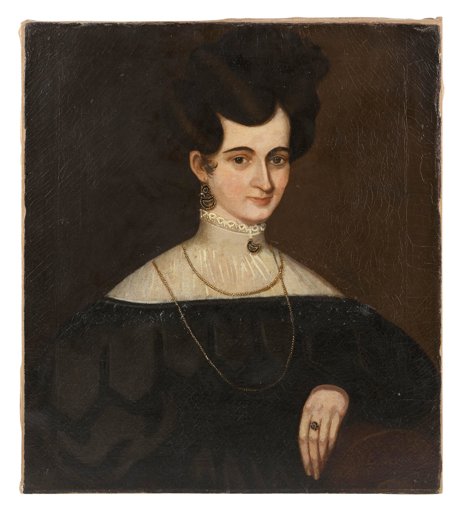 AMERICAN SCHOOL (19th Century,), Portrait of a seated woman., Oil on canvas, 27” x 24”.: AMERICAN SCHOOL 19th Century Portrait of a seated woman. Oil on canvas, 27” x 24”. Unframed.