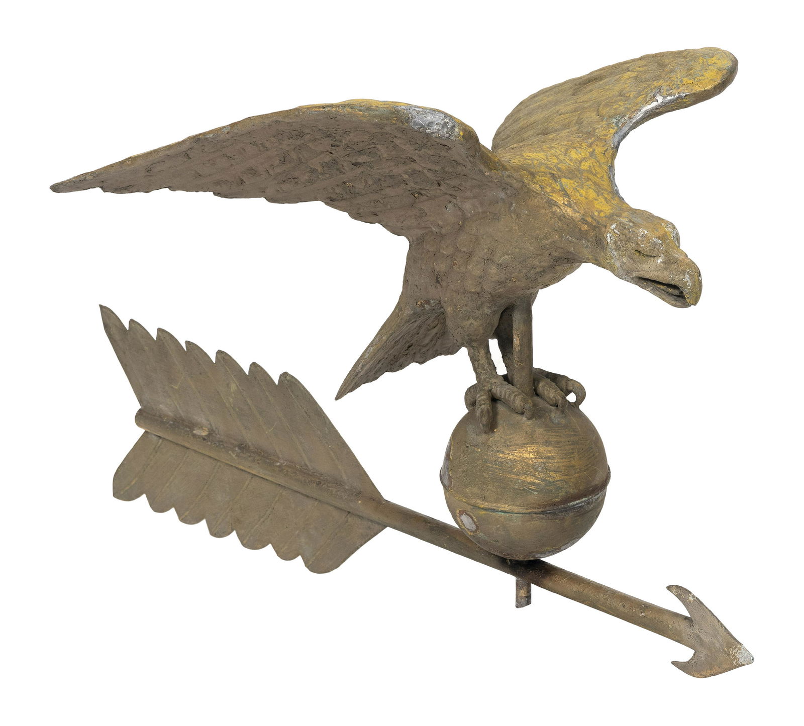 COPPER EAGLE AND ARROW WEATHER VANE Late 19th Century Height 19”. Length 32”. (1 of 1)