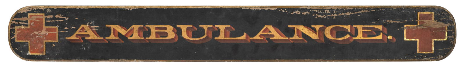 WOODEN “AMBULANCE.” SIGN Late 19th/Early 20th Century 7” x 55”. (1 of 2)