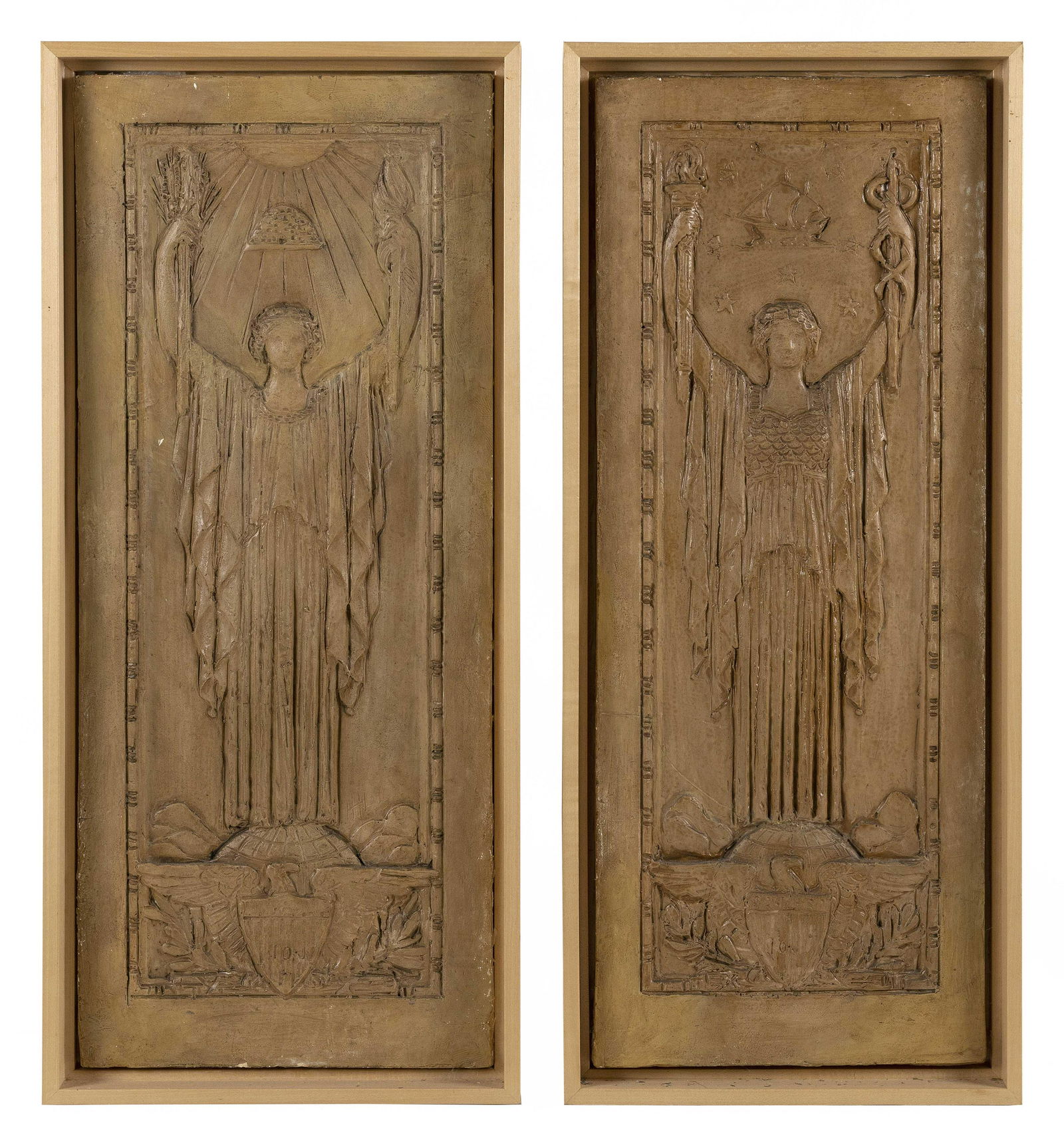 HENRY HERING (New York, 1874-1949), Pair of bas-relief panels “Industry” and “ (1 of 2)
