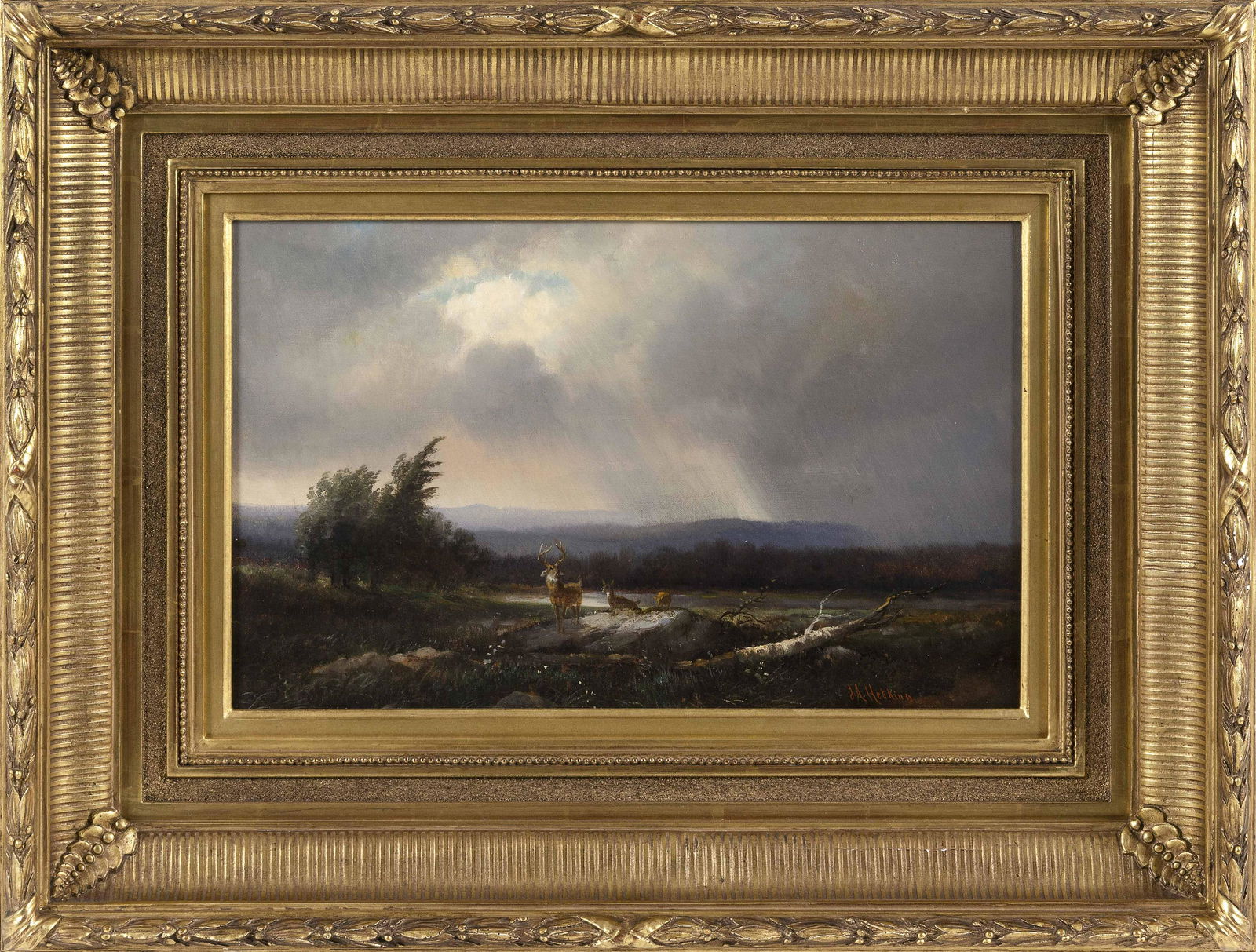 JOSEPH ANTONIO HEKKING (New York/Michigan/The Netherlands, 1830-1903), Deer in a mountain (1 of 2)