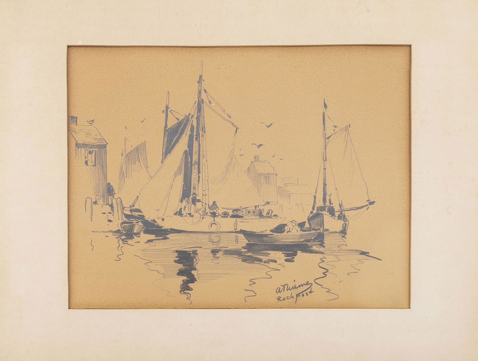 ANTHONY THIEME (Massachusetts, 1888-1954), "Rockport"., Pencil on paper, 8.25" x 10.75" sight. (1 of 2)