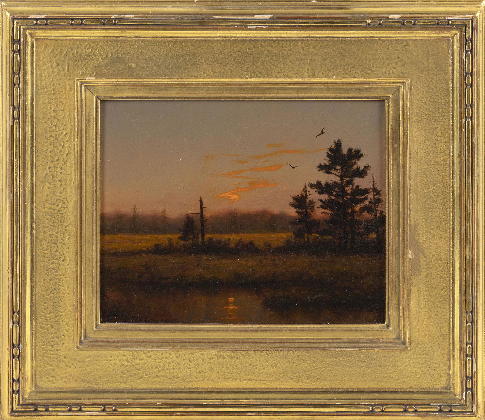 WILLIAM R. DAVIS (Massachusetts, b. 1952), "November Sunset Hampton Falls, NH"., Oil on board, 8" x (1 of 1)