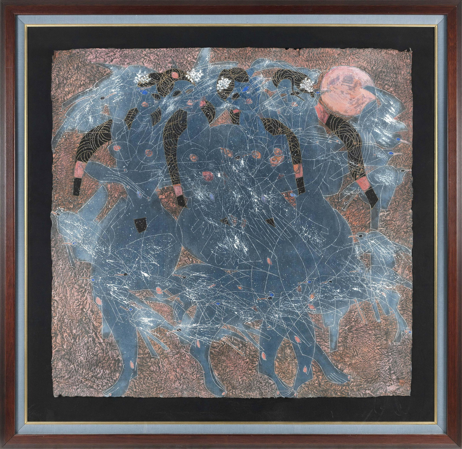 TIEFENG JIANG (Minnesota/China, b. 1938), Untitled abstract., Mixed media on rice paper, 41” x (1 of 2)