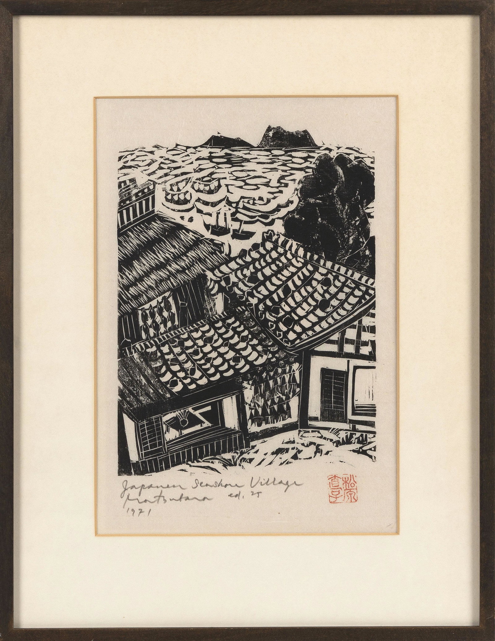 NAOKO MATSUBARA (Japan/Canada, b. 1937), “Japanese Seaside Village”., Woodcut on paper, (1 of 2)