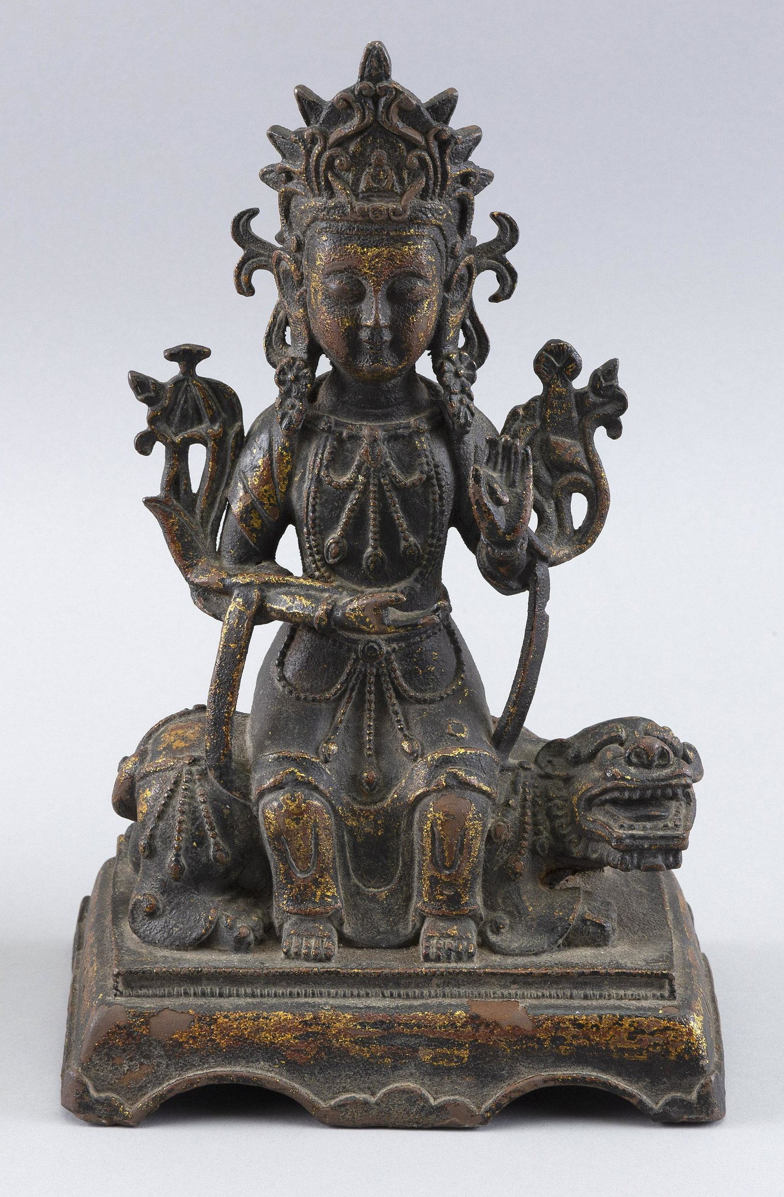 CHINESE GILT BRONZE FIGURE OF TARA 19th Century Height 12”. Length 7”. Width 4”. (1 of 3)