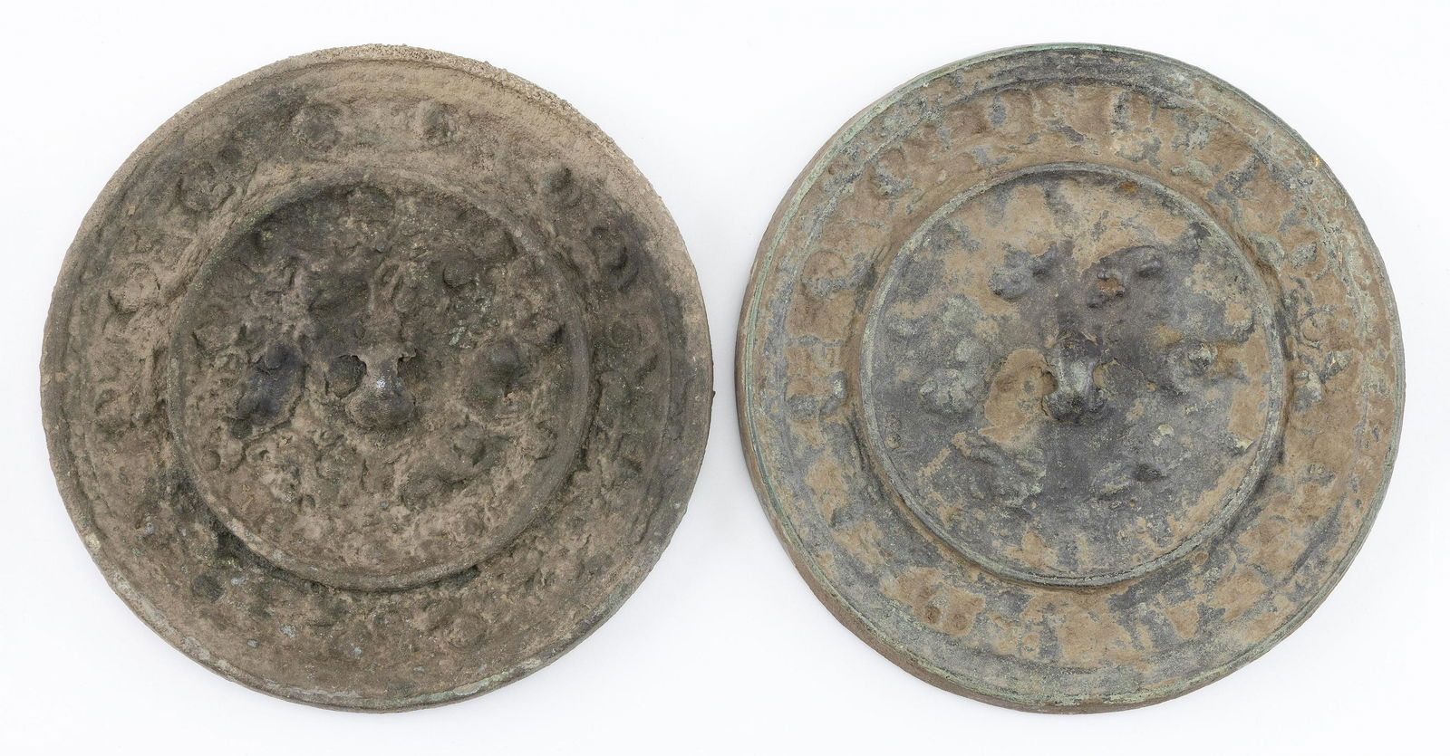 TWO CHINESE BRONZE MIRRORS Possibly Tang Dynasty Diameters approx. 5”. (1 of 2)