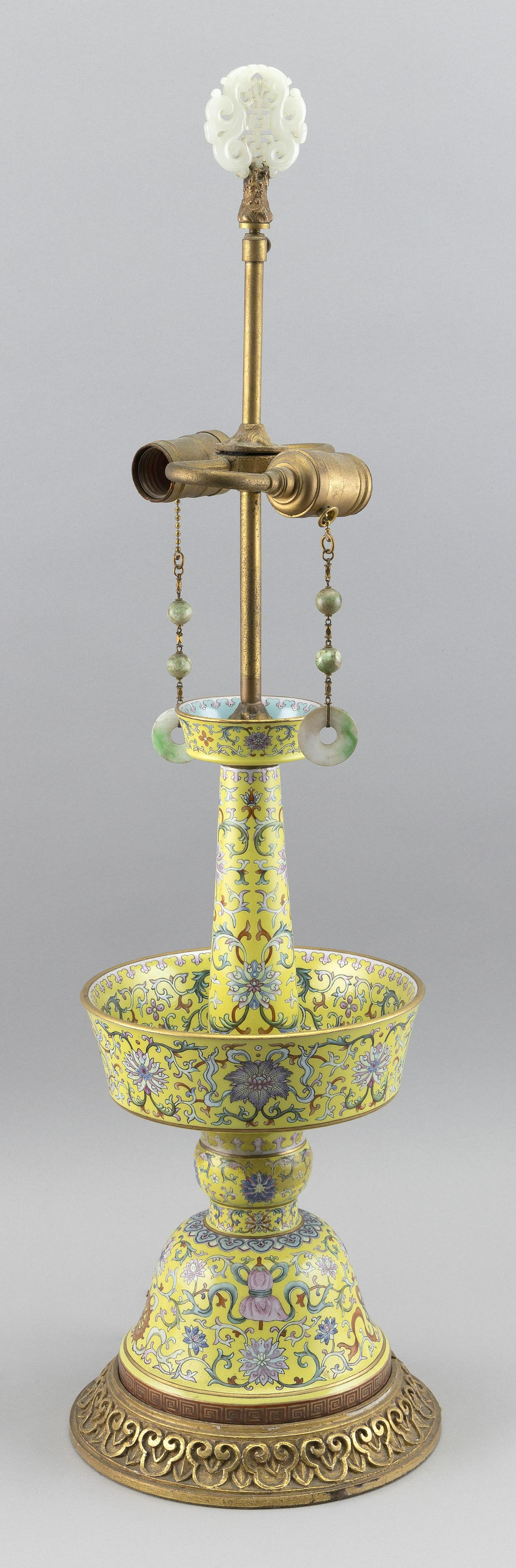 CHINESE IMPERIAL YELLOW PORCELAIN OVERSIZE ALTAR BELL-FOOTED CANDLESTICK 19th Century Height (1 of 20)
