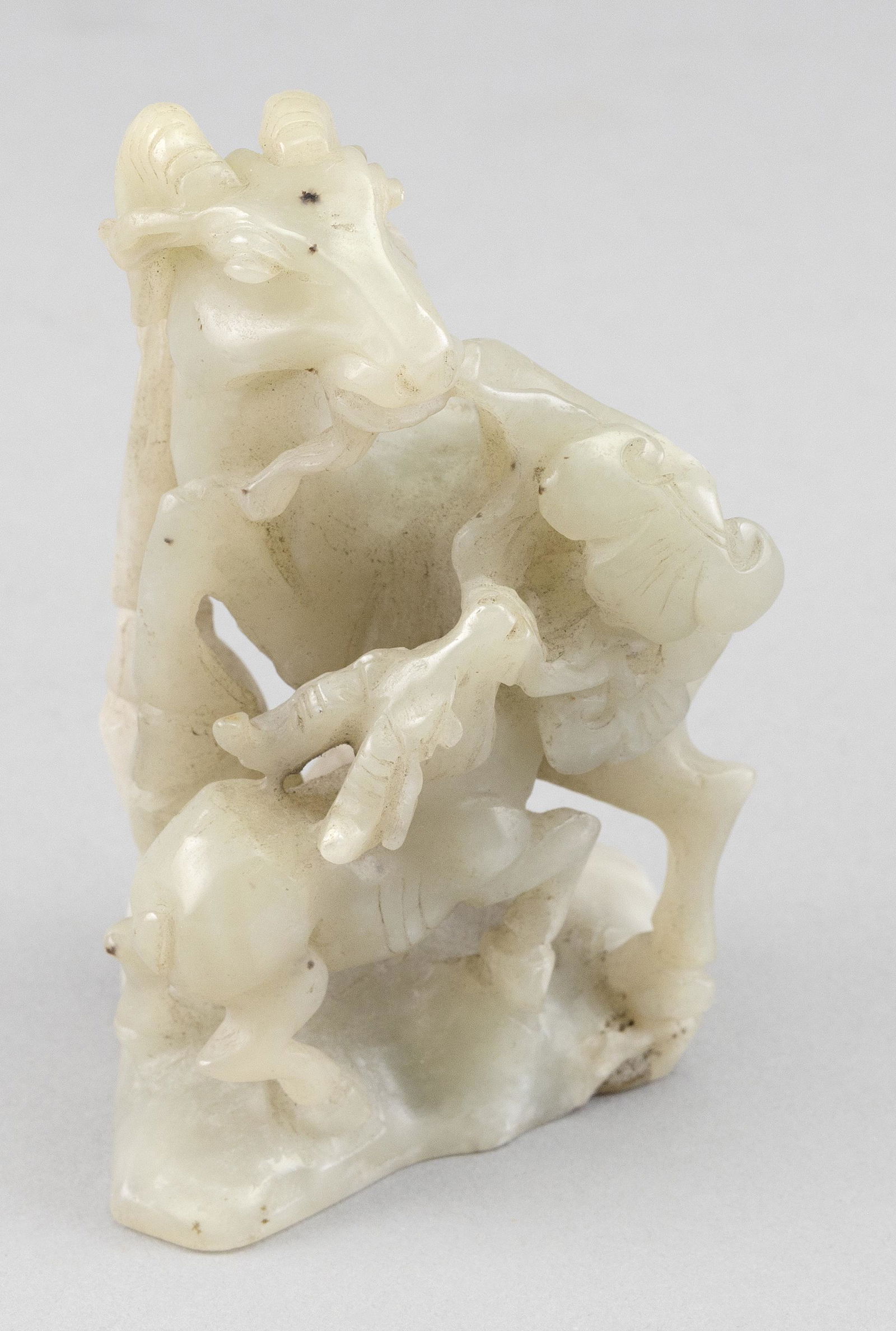 CHINESE CARVED GRAY/WHITE JADE FIGURE GROUP Height 4.25”. (1 of 3)