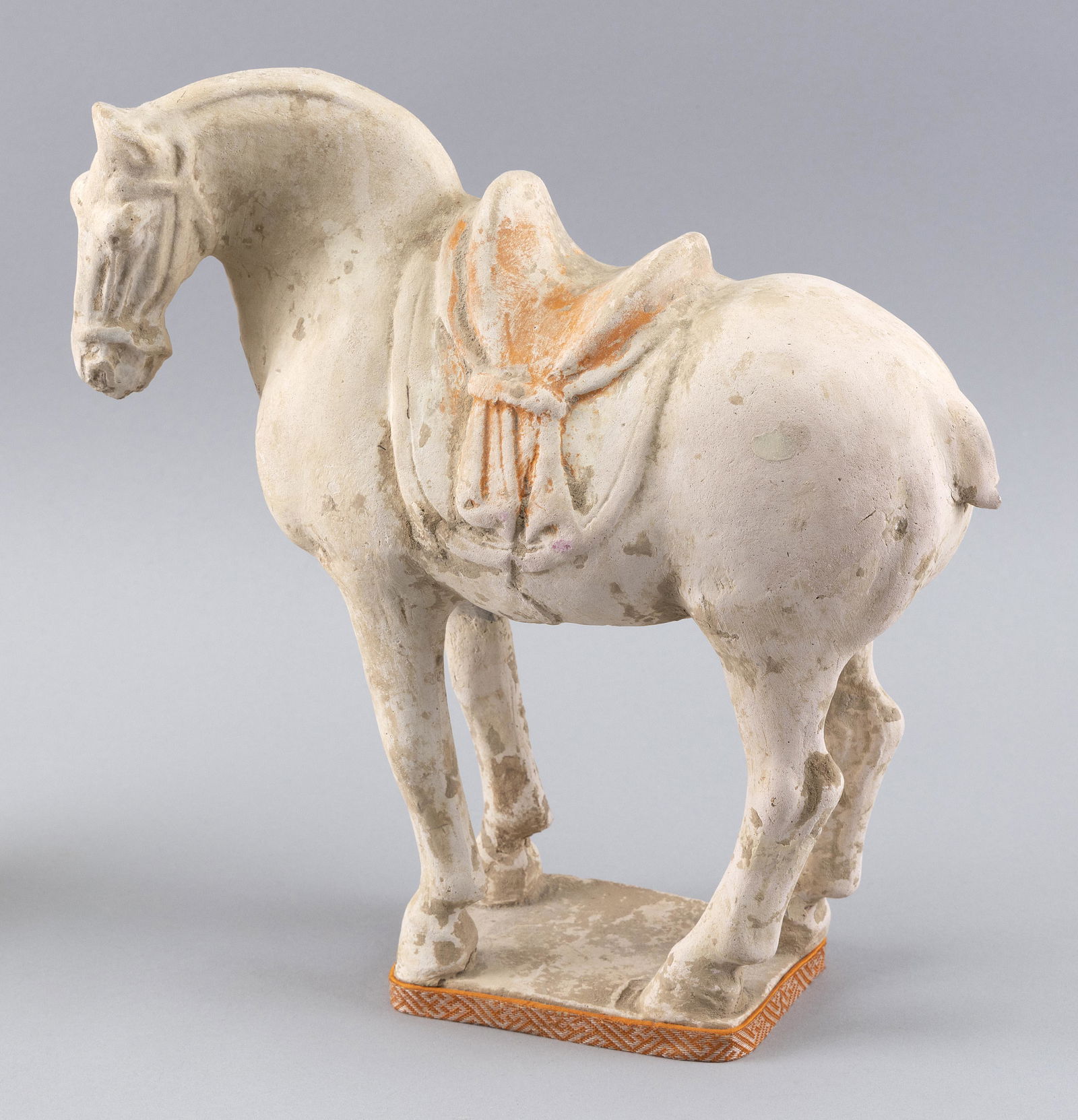 CHINESE PAINTED BUFF POTTERY FIGURE OF A HORSE Tang Dynasty Height 11.75”. Length 11”. (1 of 20)