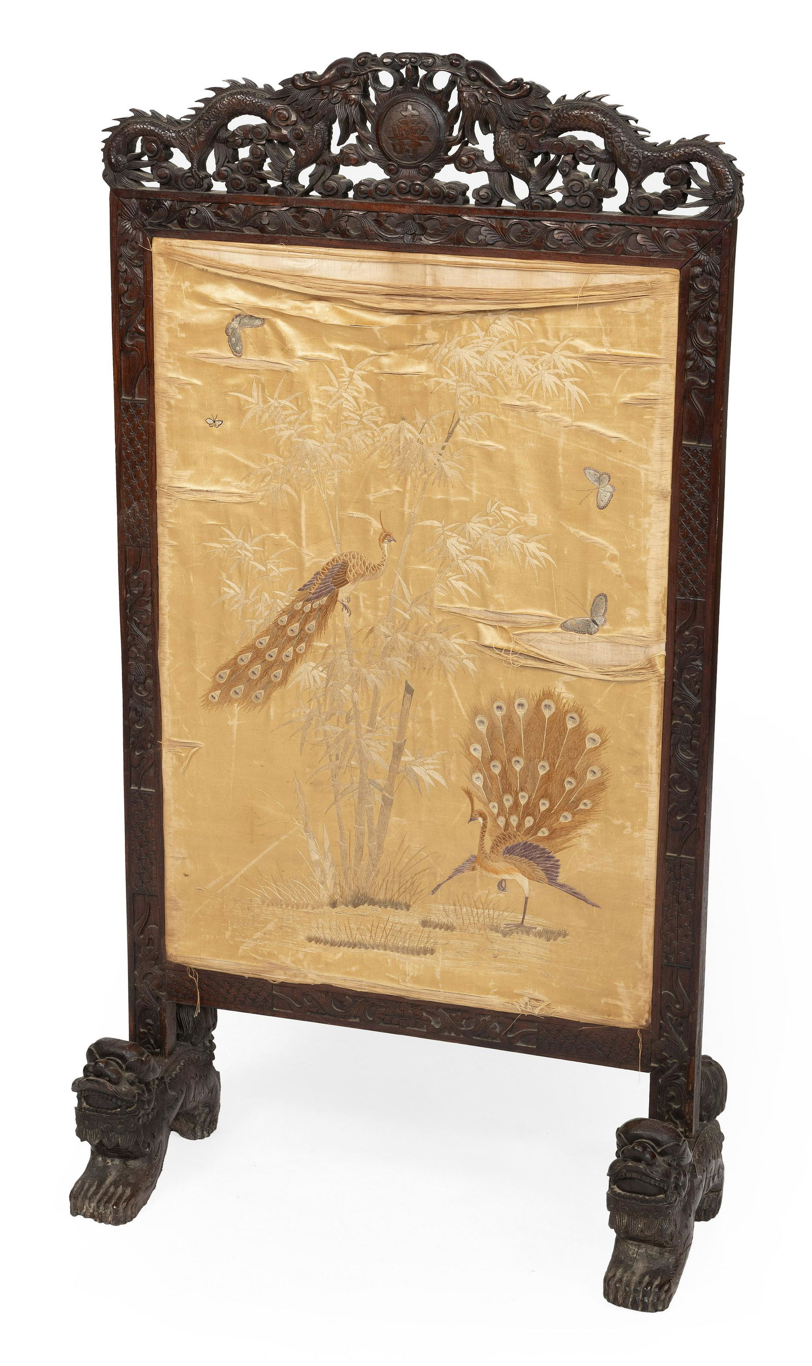 CHINESE ROSEWOOD FLOOR SCREEN Late 19th Century Height 52”. Width 27”. Depth of feet (1 of 1)